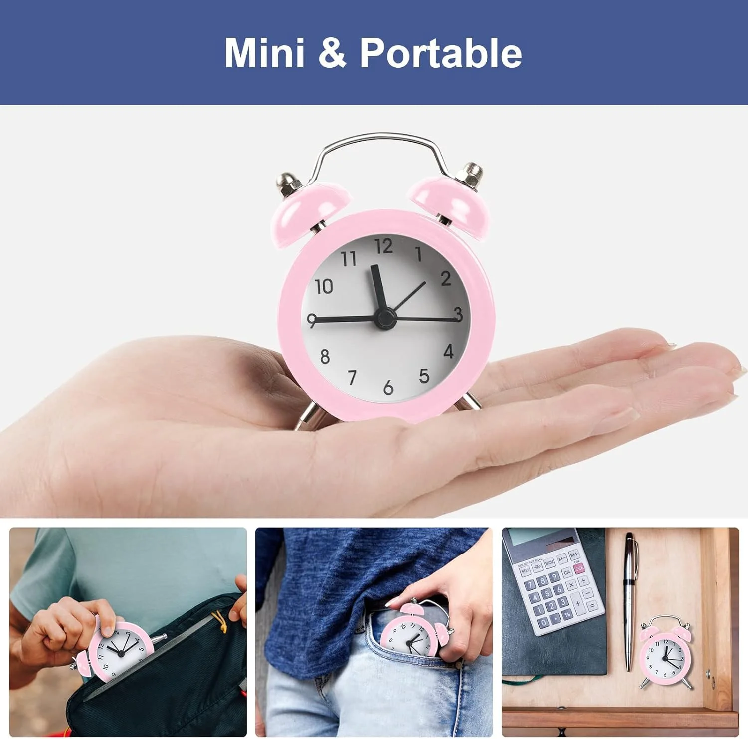 ساعت زنگ دار کوچک و جمع و جور بدون صدا KASTWAVE - ساعت رومیزی با باتری با سبک قدیمی برای اتاق خواب، آشپزخانه و میز - زنگ بلند، رنگ صورتی (باتری ها شامل نمی شوند) ساعت زنگ دار کوچک و جمع و جور بدون صدا KASTWAVE - ساعت رومیزی با باتری با سبک قدیمی برای اتاق خواب، آشپزخانه و میز - زنگ بلند، رنگ صورتی (باتری ها شامل نمی شوند)