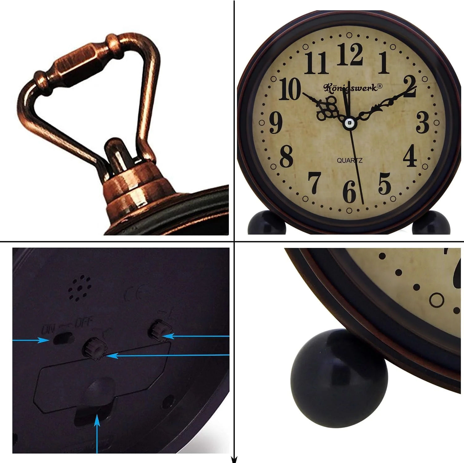 ساعت رومیزی آنالوگ Königswerk با طرح قدیمی و اعداد بزرگ، بدون صدا، با حرکت روان ثانیه شمار، با باتری و زنگ هشدار بلند (کلاسیک) ساعت رومیزی آنالوگ Königswerk با طرح قدیمی و اعداد بزرگ، بدون صدا، با حرکت روان ثانیه شمار، با باتری و زنگ هشدار بلند (کلاسیک)
