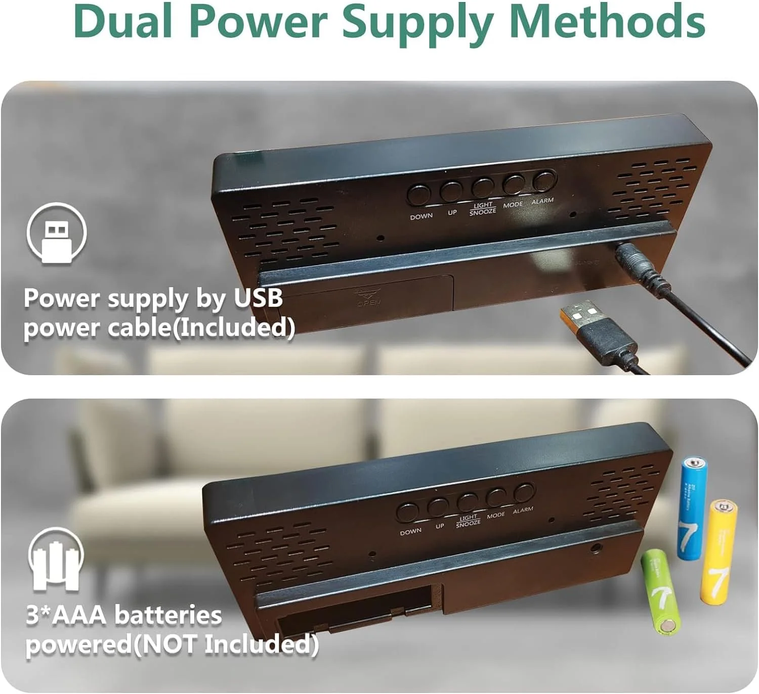 ساعت زنگ دار دیجیتال LED، ساعت چراغ خواب برقی با 3 روشنایی قابل تنظیم، ساعت رومیزی الکترونیکی با نمایش دما، ساعت زنگ دار دیجیتال برای اتاق خواب نمایش 12/24 ساعته (سبز)