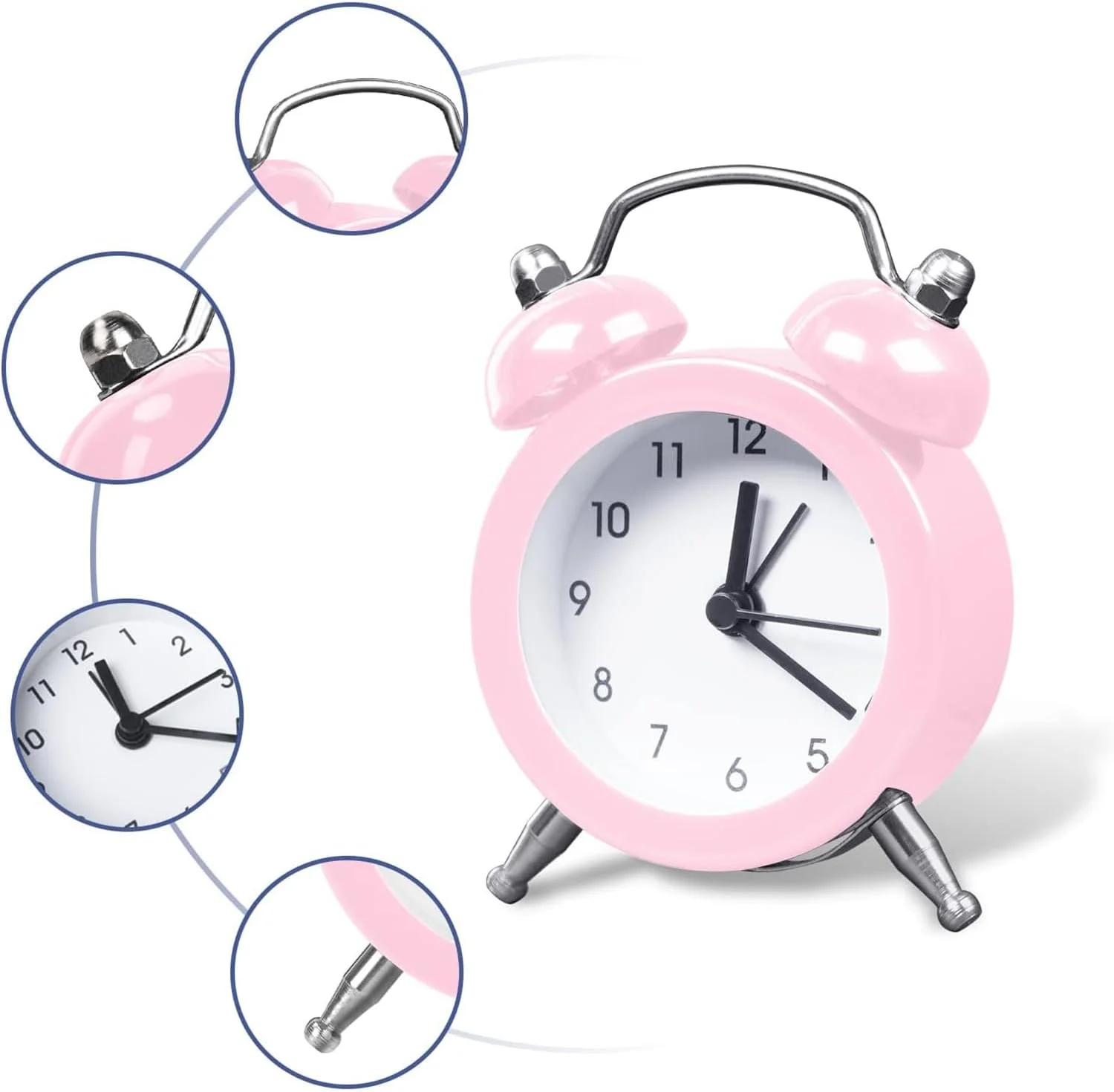 ساعت زنگ دار کوچک و جمع و جور بدون صدا KASTWAVE - ساعت رومیزی با باتری با سبک قدیمی برای اتاق خواب، آشپزخانه و میز - زنگ بلند، رنگ صورتی (باتری ها شامل نمی شوند) ساعت زنگ دار کوچک و جمع و جور بدون صدا KASTWAVE - ساعت رومیزی با باتری با سبک قدیمی برای اتاق خواب، آشپزخانه و میز - زنگ بلند، رنگ صورتی (باتری ها شامل نمی شوند)