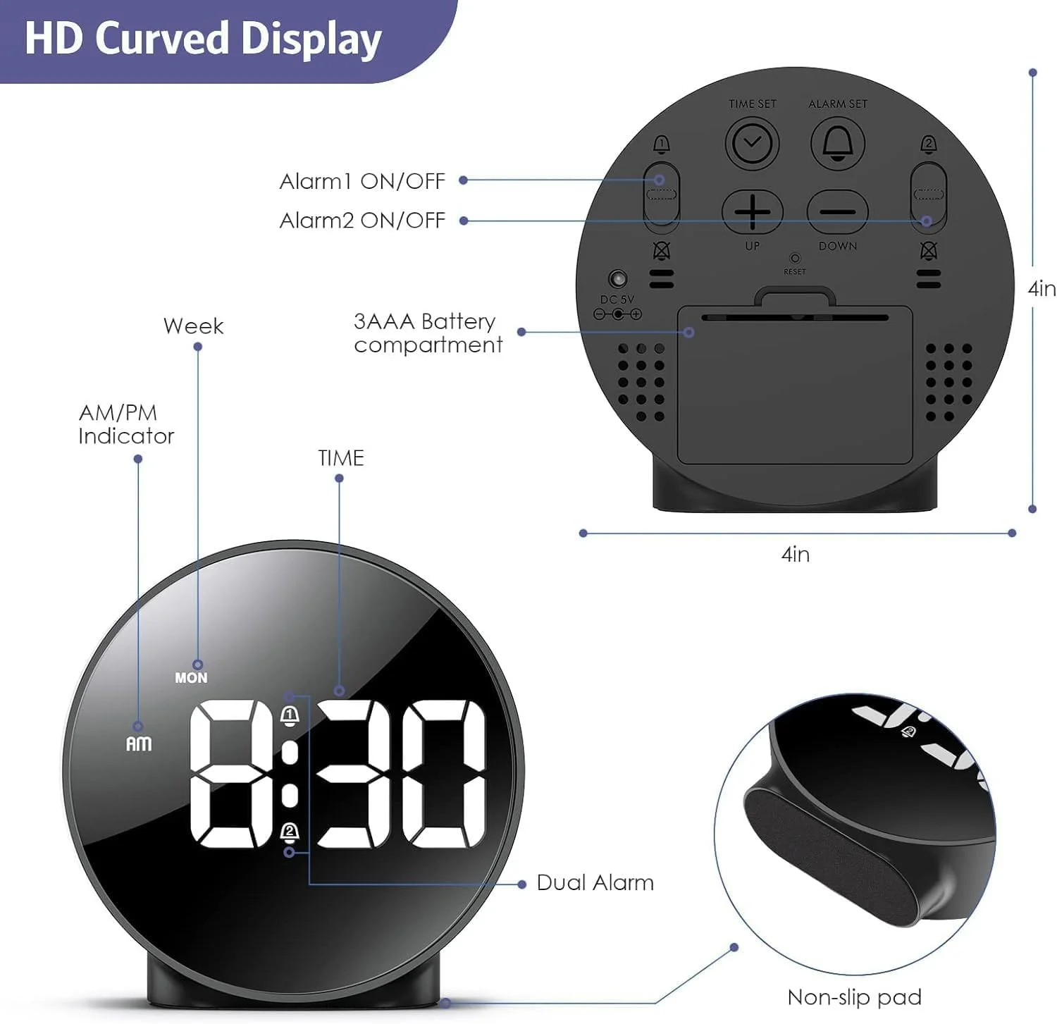 ساعت زنگ دار دیجیتال برای اتاق خواب، ساعت LED برای اتاق خواب، ساعت دیجیتال با صفحه نمایش بزرگ، USB/باتری خور، حالت 12/24 ساعته، 5 حالت زنگ هشدار، تنظیم روشنایی، ساعت حالت شب برای کودکان