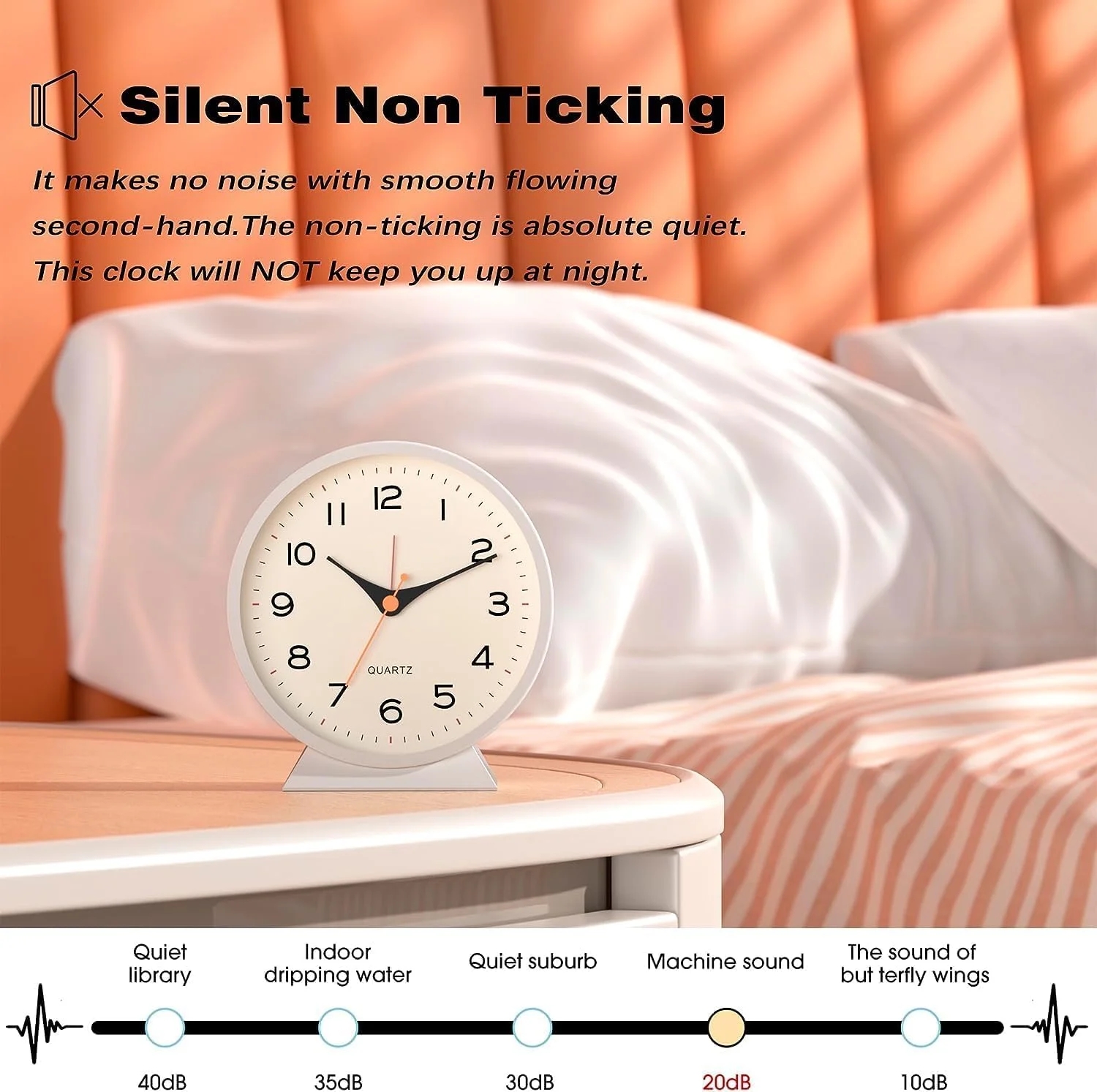 ساعت زنگ دار آنالوگ خزنه، ساعت رومیزی پایه برای اتاق خواب، ساعت رومیزی کوچک رترو، ساعت رومیزی فلزی با نور برای دکور اتاق نشیمن، اتاق خواب، کنار تخت، قفسه (سفید) ساعت زنگ دار آنالوگ خزنه، ساعت رومیزی پایه برای اتاق خواب، ساعت رومیزی کوچک رترو، ساعت رومیزی فلزی با نور برای دکور اتاق نشیمن، اتاق خواب، کنار تخت، قفسه (سفید)