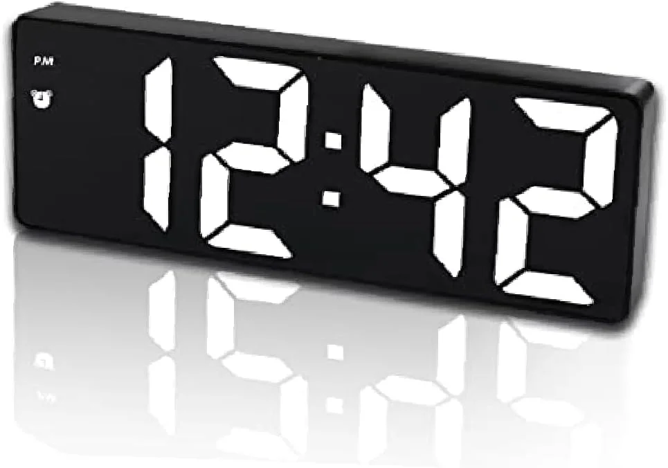 ساعت زنگ دار دیجیتال LED هوشمند، ساعت رومیزی الکترونیکی با 3 سطح روشنایی قابل تنظیم، ساعت کنترل صوتی با نمایش تاریخ/ماه/دما برای اتاق خواب (باتری ها شامل می شوند)