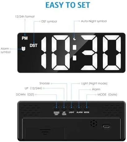ساعت زنگ دار دیجیتال LED هوشمند، ساعت رومیزی الکترونیکی با 3 سطح روشنایی قابل تنظیم، ساعت کنترل صوتی با نمایش تاریخ/ماه/دما برای اتاق خواب (باتری ها شامل می شوند) ساعت زنگ دار دیجیتال LED هوشمند، ساعت رومیزی الکترونیکی با 3 سطح روشنایی قابل تنظیم، ساعت کنترل صوتی با نمایش تاریخ/ماه/دما برای اتاق خواب (باتری ها شامل می شوند)
