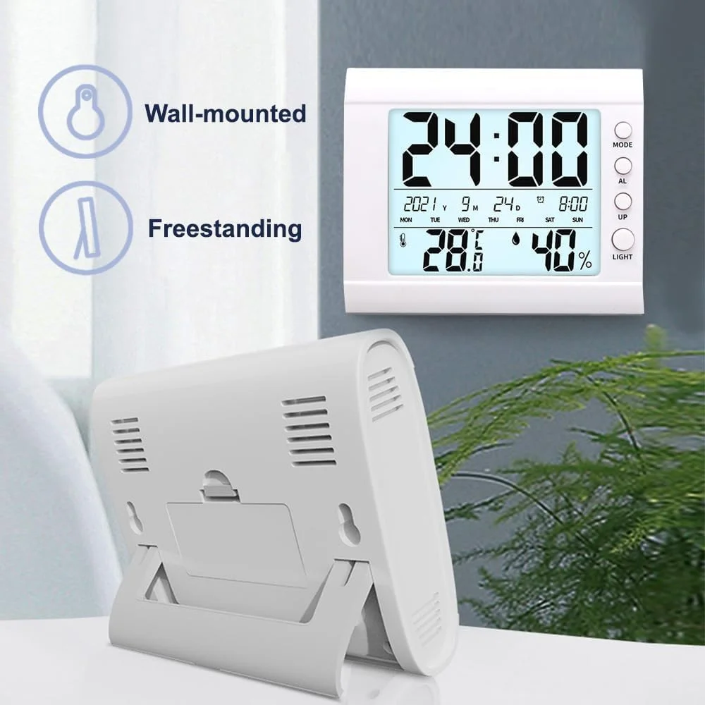 ساعت زنگ دار مسافرتی دیجیتال KASTWAVE، نمایشگر LCD با دما و رطوبت، ویژگی درخشش هوشمند، ساعت قابل حمل برای خانه، اتاق خواب، دفتر ساعت زنگ دار مسافرتی دیجیتال KASTWAVE، نمایشگر LCD با دما و رطوبت، ویژگی درخشش هوشمند، ساعت قابل حمل برای خانه، اتاق خواب، دفتر