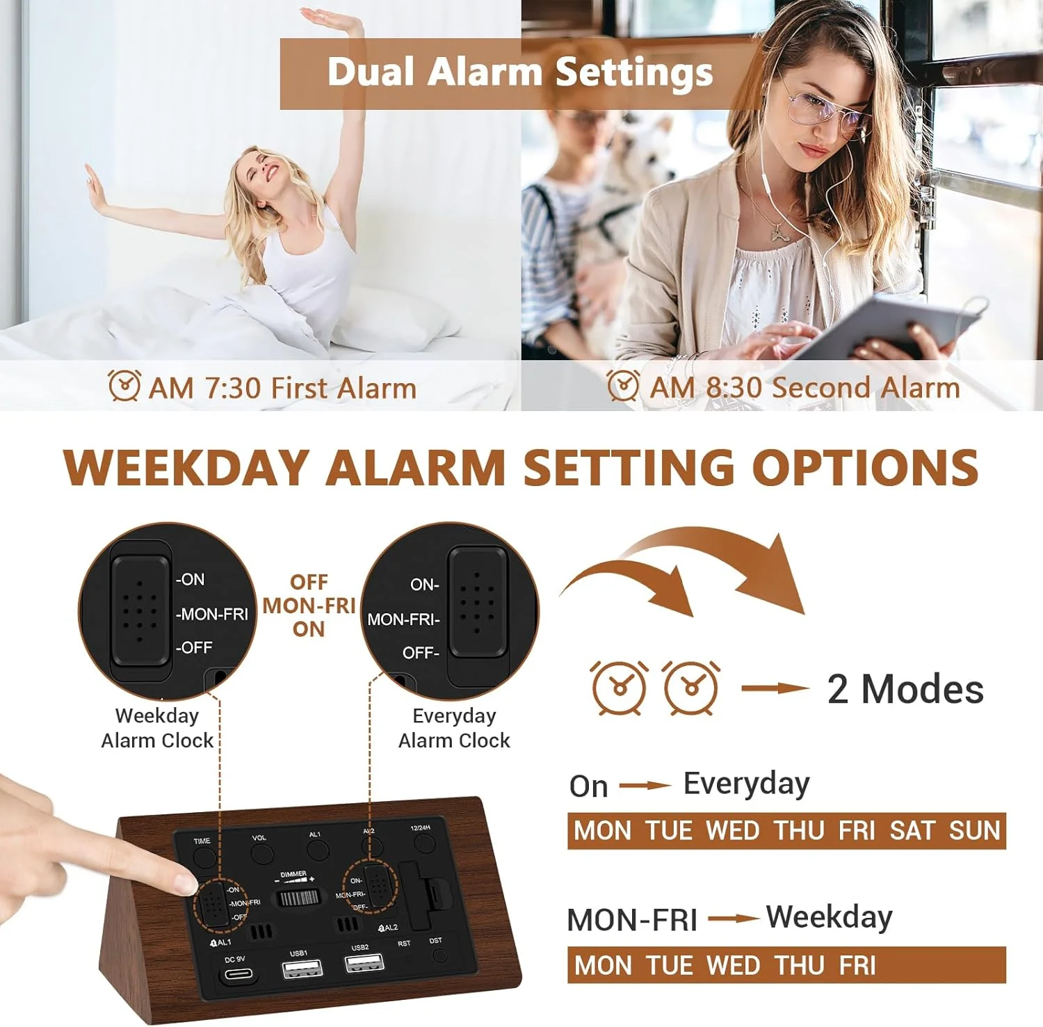 ساعت زنگ دار دیجیتال چوبی Kogonee، دیمر 0-100٪، تنظیم صدا، زنگ هشدار دوگانه، حالت روزهای هفته / هر روز، 9 دقیقه تعویق، 12/24 ساعته، تشخیص دما، ساعت LED چوبی برای اتاق خواب، میز، کنار تخت (قهوه ای) ساعت زنگ دار دیجیتال چوبی Kogonee، دیمر 0-100٪، تنظیم صدا، زنگ هشدار دوگانه، حالت روزهای هفته / هر روز، 9 دقیقه تعویق، 12/24 ساعته، تشخیص دما، ساعت LED چوبی برای اتاق خواب، میز، کنار تخت (قهوه ای)