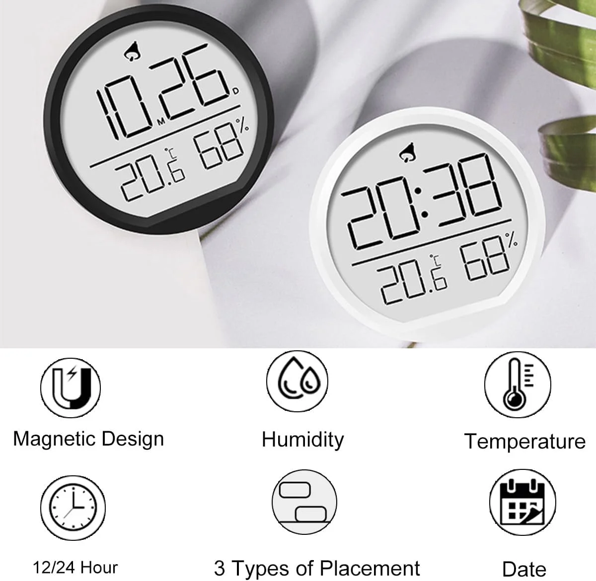 ساعت دیجیتال کوچک LCD Lancoon با دماسنج و رطوبت سنج، طراحی مغناطیسی، قابل نصب رومیزی و آویز، 3 نوع قرارگیری، تقویم 12/24 ساعته برای خانه، آشپزخانه، اداره ساعت دیجیتال کوچک LCD Lancoon با دماسنج و رطوبت سنج، طراحی مغناطیسی، قابل نصب رومیزی و آویز، 3 نوع قرارگیری، تقویم 12/24 ساعته برای خانه، آشپزخانه، اداره