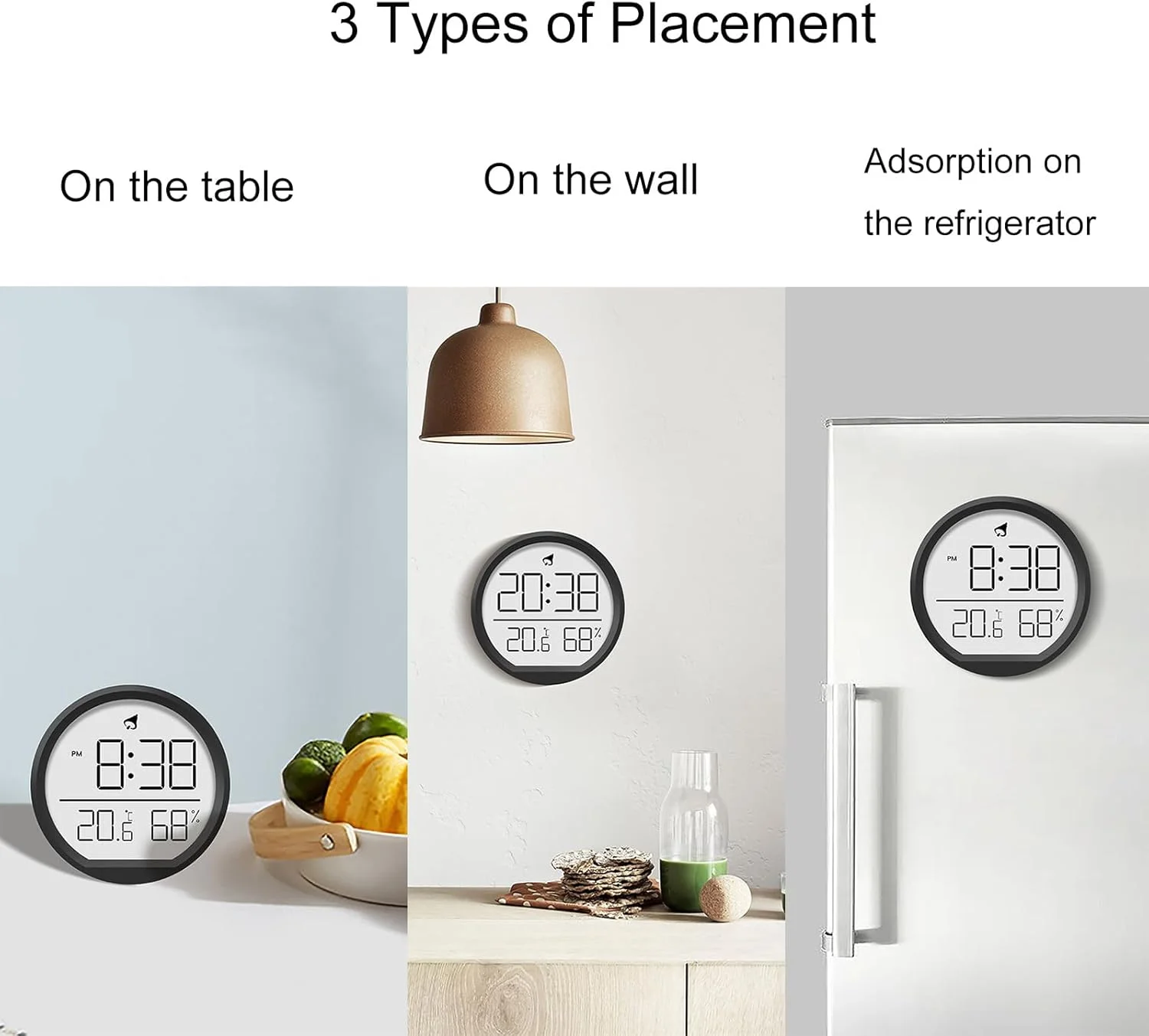 ساعت دیجیتال کوچک LCD Lancoon با دماسنج و رطوبت سنج، طراحی مغناطیسی، قابل نصب رومیزی و آویز، 3 نوع قرارگیری، تقویم 12/24 ساعته برای خانه، آشپزخانه، اداره ساعت دیجیتال کوچک LCD Lancoon با دماسنج و رطوبت سنج، طراحی مغناطیسی، قابل نصب رومیزی و آویز، 3 نوع قرارگیری، تقویم 12/24 ساعته برای خانه، آشپزخانه، اداره