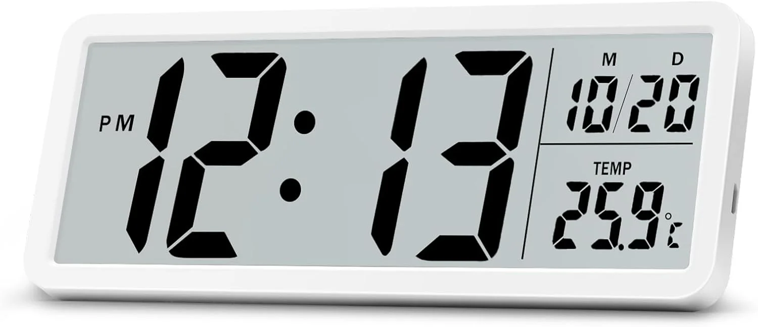 ساعت دیواری دیجیتال 8.5 اینچی Lafocuse، ساعت رومیزی دیجیتال LCD با اعداد بزرگ با نمایش دما، تاریخ، 12/24 ساعته، ساعت دیواری برای اتاق نشیمن، اتاق خواب، دفتر، آشپزخانه، سفید