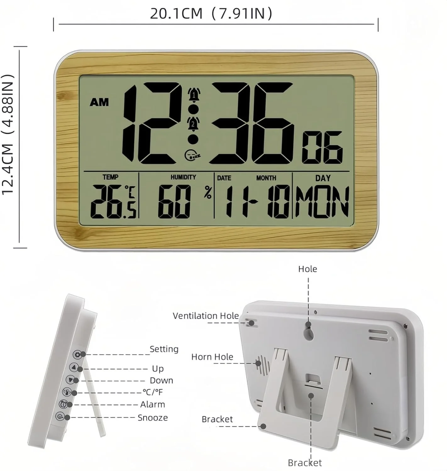 ساعت زنگ دار دیجیتال Lancoon با قابلیت تعویق زنگ، صفحه نمایش بزرگ LCD HD، نمایش دما و رطوبت، تاریخ و روز هفته، تغذیه با باتری، رنگ های متنوع برای اتاق خواب و نشیمن ساعت زنگ دار دیجیتال Lancoon با قابلیت تعویق زنگ، صفحه نمایش بزرگ LCD HD، نمایش دما و رطوبت، تاریخ و روز هفته، تغذیه با باتری، رنگ های متنوع برای اتاق خواب و نشیمن