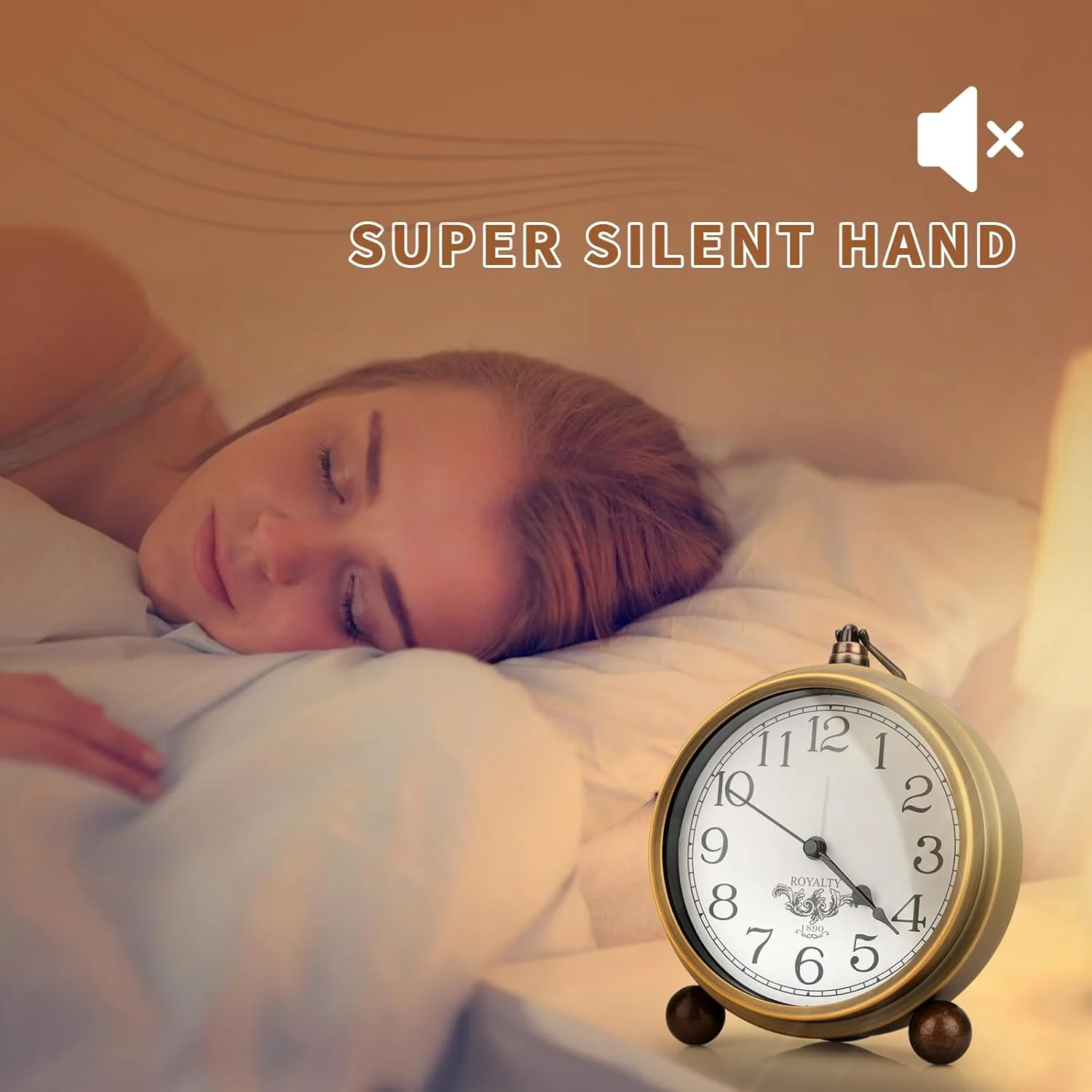 ساعت رومیزی فلزی طلایی مکس‌اسپیس، ساعت زنگ‌دار کوچک بدون صدا با طرح قدیمی، ساعت کوارتز بی‌صدا با باتری و شیشه HD برای دکوراسیون داخلی اتاق خواب، اتاق نشیمن، کودکان (اعداد عربی)…