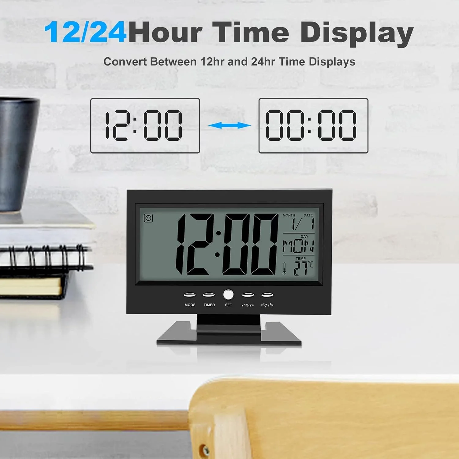 ساعت برقی MAKINGTEC، ساعت زنگ دار دیجیتال، سنسور صدای دیجیتال LCD، ساعت رومیزی، با تقویم و نمایش دما، ساعت رومیزی، برای اتاق خواب، اتاق نشیمن، دفتر کار