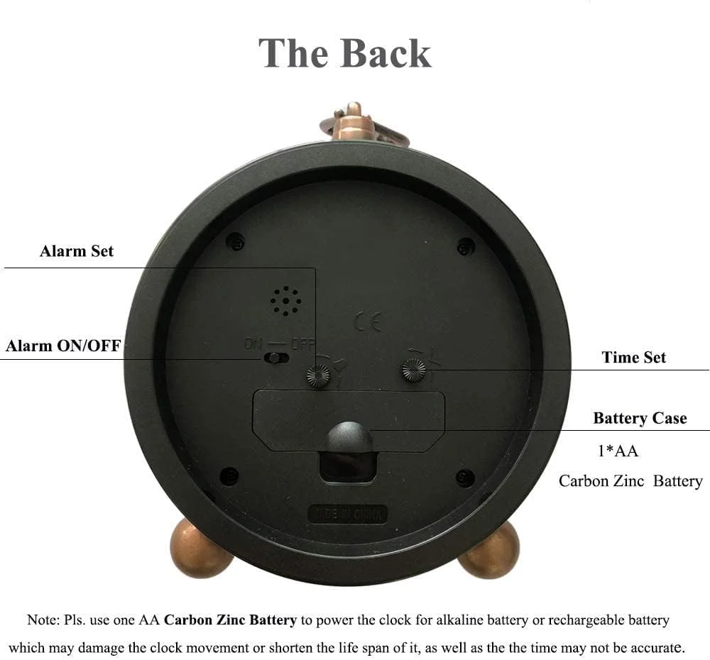 ساعت رومیزی فلزی طلایی، ساعت زنگ دار کوچک قدیمی بدون صدا، با باتری و موتور کوارتز بی صدا و شیشه HD مناسب اتاق خواب، اتاق نشیمن و دکوراسیون داخلی (اعداد عربی)