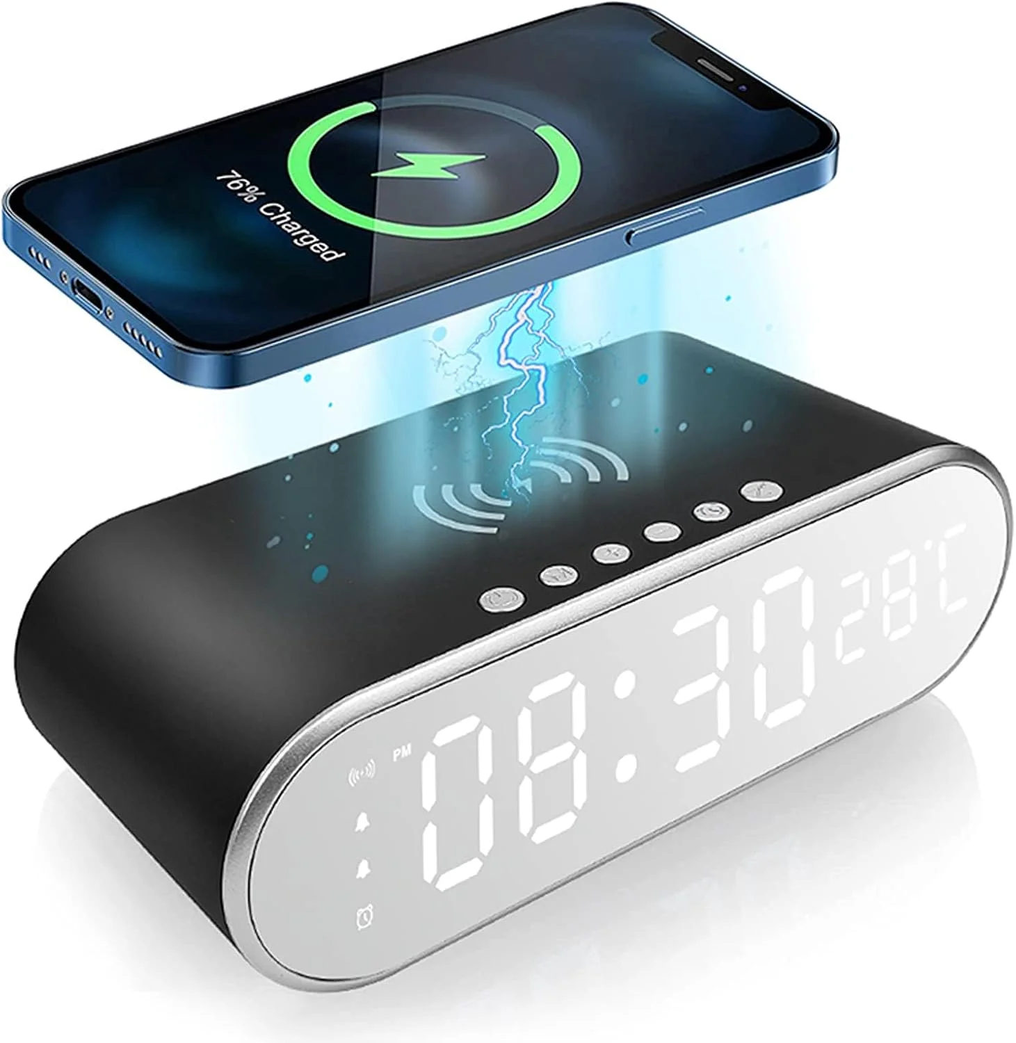 ساعت زنگ دار دیجیتال LED NALACAL، ساعت دیجیتال با طراحی مدرن، ساعت زنگ دار دیجیتال با شارژر بی سیم سریع، دماسنج و نمایش زمان، برای اتاق خواب، جلسه، مسافرت، انجام تکالیف و موارد دیگر (مشکی) ساعت زنگ دار دیجیتال LED NALACAL، ساعت دیجیتال با طراحی مدرن، ساعت زنگ دار دیجیتال با شارژر بی سیم سریع، دماسنج و نمایش زمان، برای اتاق خواب، جلسه، مسافرت، انجام تکالیف و موارد دیگر (مشکی)