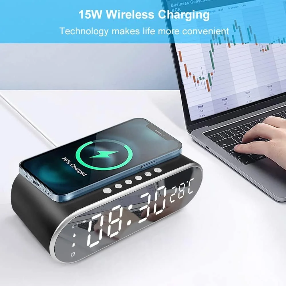 ساعت زنگ دار دیجیتال LED NALACAL، ساعت دیجیتال با طراحی مدرن، ساعت زنگ دار دیجیتال با شارژر بی سیم سریع، دماسنج و نمایش زمان، برای اتاق خواب، جلسه، مسافرت، انجام تکالیف و موارد دیگر (مشکی) ساعت زنگ دار دیجیتال LED NALACAL، ساعت دیجیتال با طراحی مدرن، ساعت زنگ دار دیجیتال با شارژر بی سیم سریع، دماسنج و نمایش زمان، برای اتاق خواب، جلسه، مسافرت، انجام تکالیف و موارد دیگر (مشکی)