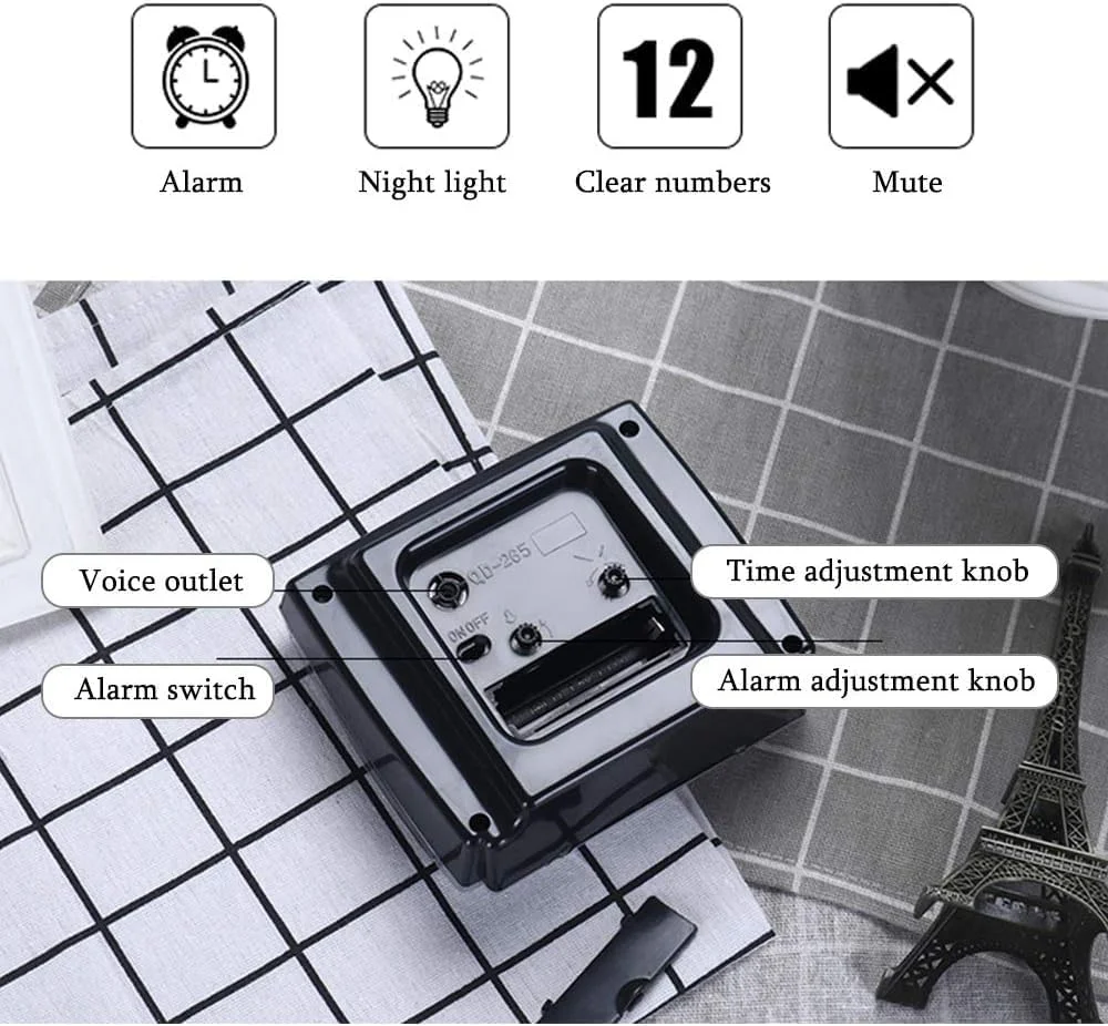 ساعت زنگ دار آنالوگ NALACAL، ساعت زنگ دار دیجیتال برای اتاق خواب، ساعت زنگ دار مربع بزرگ، حرکت بی صدا، ساعت های زنگ دار بی صدا کنار تخت، با چراغ شب، ساعت های رومیزی بدون تیک تاک، بدون باتری