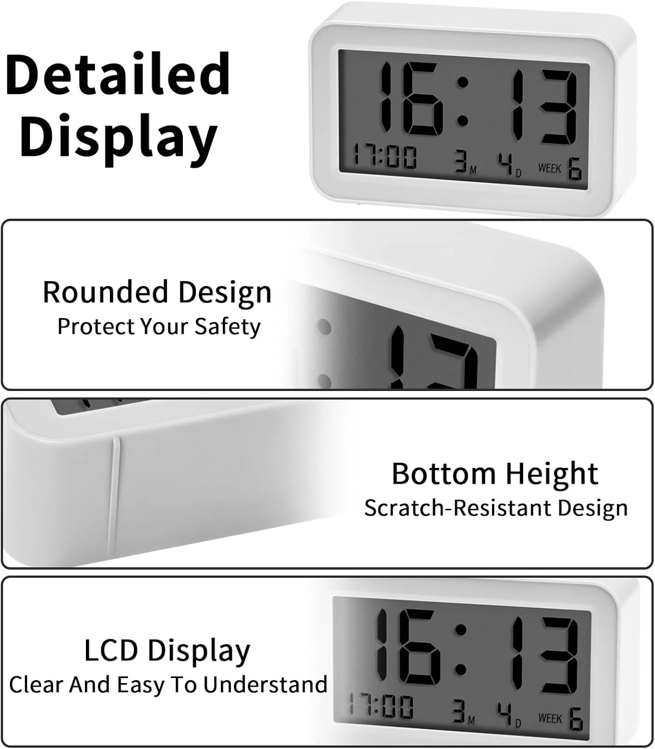 ساعت رومیزی دیجیتال ساده با نمایش اعداد بزرگ، زمان، تاریخ، و زنگ هشدار، مناسب برای اتاق خواب، کنار تخت، اتاق نشیمن، دفتر کار و دکوراسیون منزل (سفید) ساعت رومیزی دیجیتال ساده با نمایش اعداد بزرگ، زمان، تاریخ، و زنگ هشدار، مناسب برای اتاق خواب، کنار تخت، اتاق نشیمن، دفتر کار و دکوراسیون منزل (سفید)