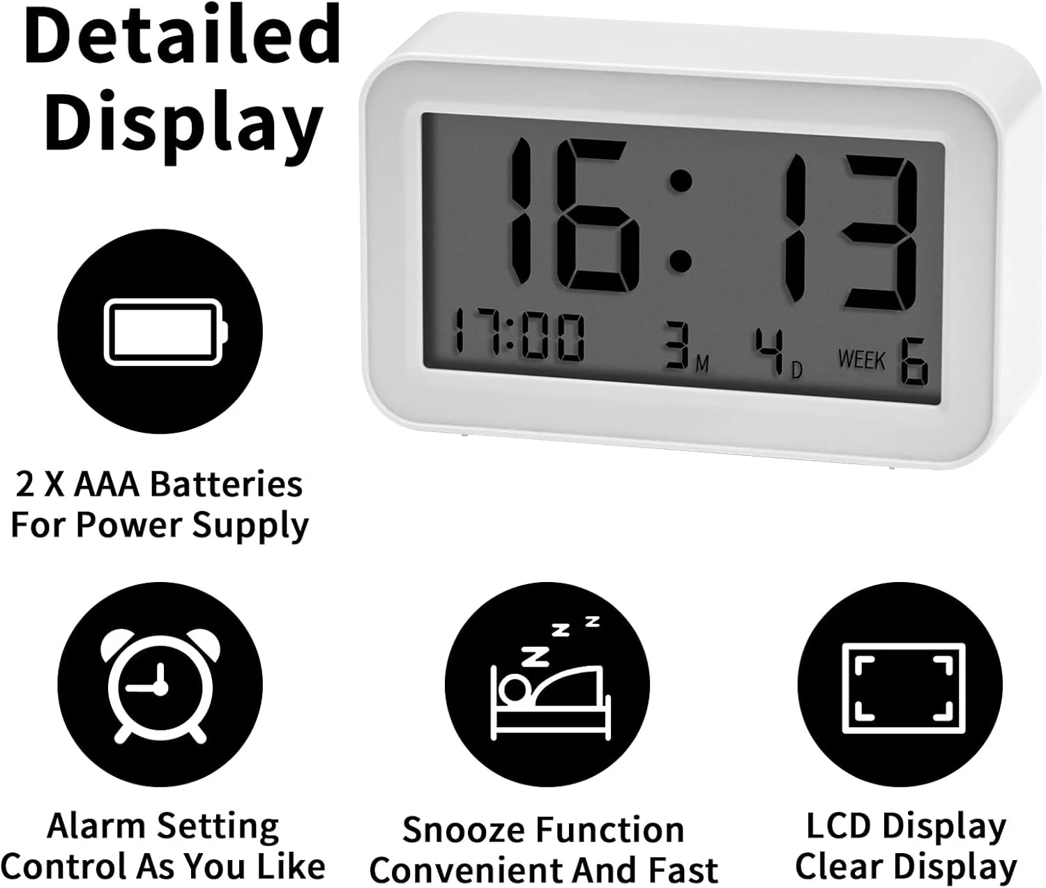 ساعت رومیزی دیجیتال ساده با نمایش اعداد بزرگ، زمان، تاریخ، و زنگ هشدار، مناسب برای اتاق خواب، کنار تخت، اتاق نشیمن، دفتر کار و دکوراسیون منزل (سفید) ساعت رومیزی دیجیتال ساده با نمایش اعداد بزرگ، زمان، تاریخ، و زنگ هشدار، مناسب برای اتاق خواب، کنار تخت، اتاق نشیمن، دفتر کار و دکوراسیون منزل (سفید)