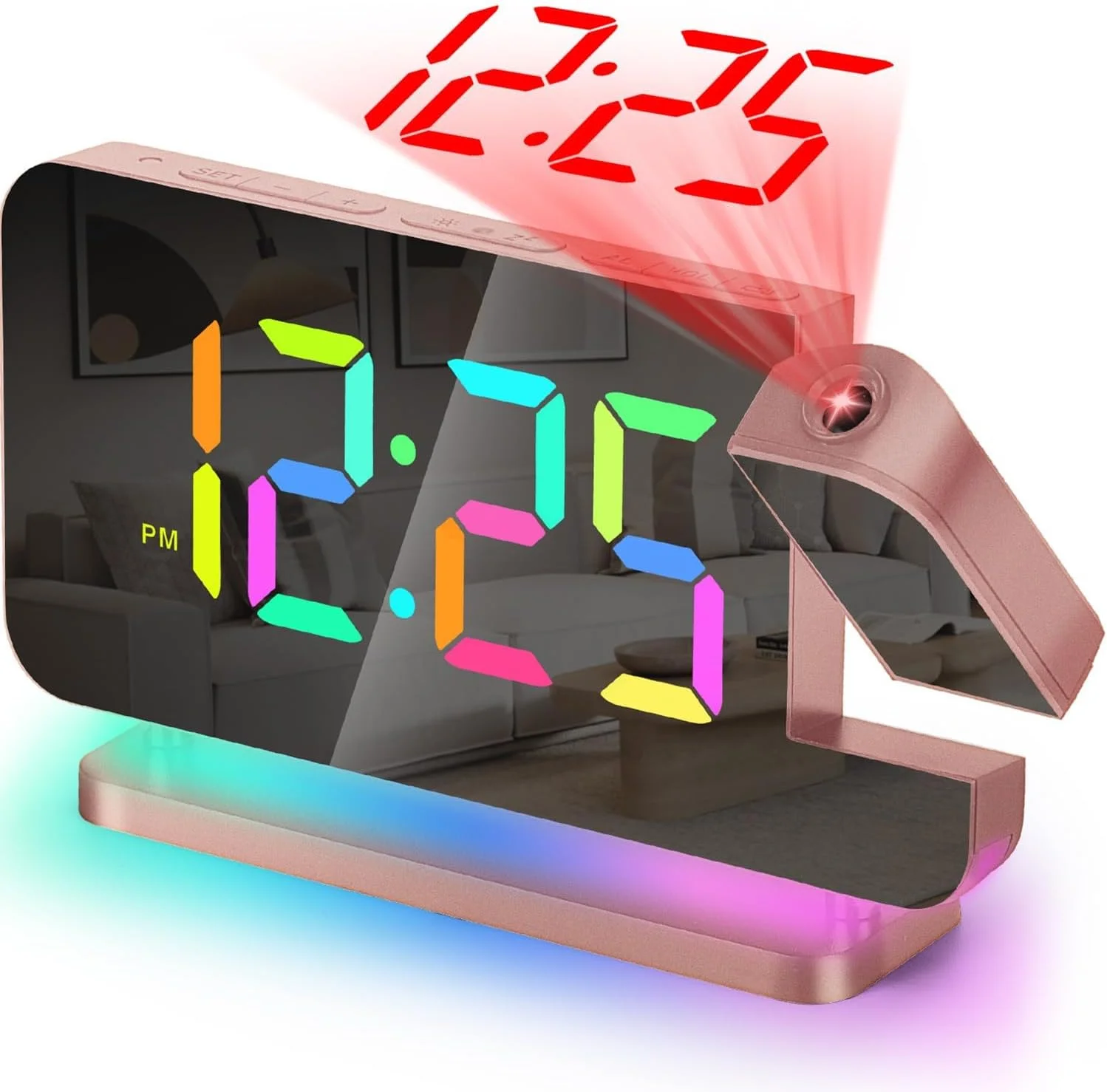 ساعت زنگ دار پروژکتوری NALACAL، ساعت دیجیتال آینه ای LED 7.4 اینچی با قابلیت نمایش روی سقف و دیوار، دارای چراغ خواب RGB، پورت شارژ USB C، تنظیم نور خودکار، ساعت رومیزی مدرن برای دکور اتاق خواب - رزگلد ساعت زنگ دار پروژکتوری NALACAL، ساعت دیجیتال آینه ای LED 7.4 اینچی با قابلیت نمایش روی سقف و دیوار، دارای چراغ خواب RGB، پورت شارژ USB C، تنظیم نور خودکار، ساعت رومیزی مدرن برای دکور اتاق خواب - رزگلد