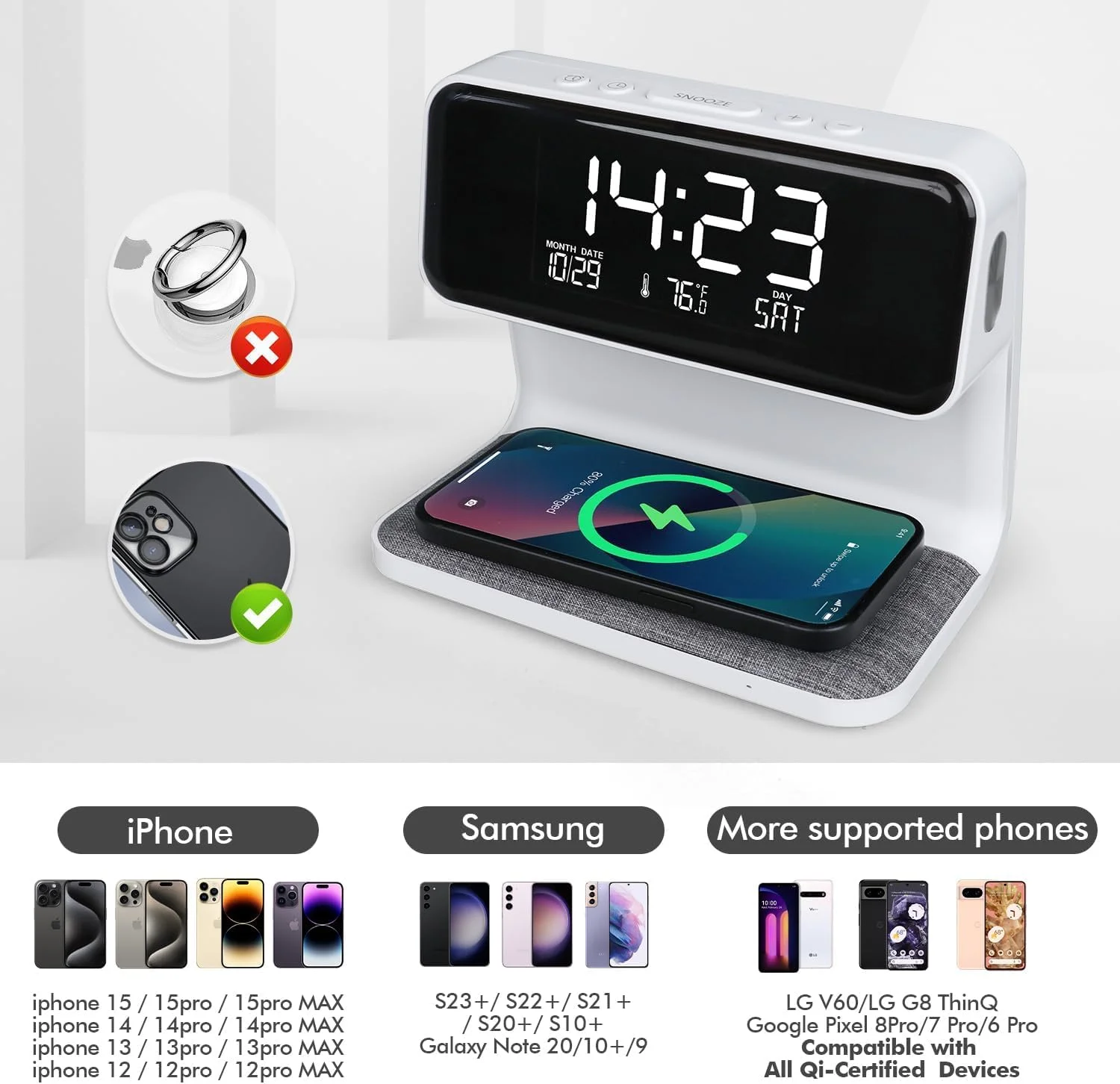 ساعت زنگ دار شارژ بی سیم NALACAL حداکثر 15 وات برای افراد با خواب سنگین، ساعت دیجیتال با تاریخ و دما، چراغ خواب، ساعت رومیزی با شارژر تلفن، صفحه نمایش LED الکترونیکی برای دفتر، اتاق خواب، اتاق نشیمن ساعت زنگ دار شارژ بی سیم NALACAL حداکثر 15 وات برای افراد با خواب سنگین، ساعت دیجیتال با تاریخ و دما، چراغ خواب، ساعت رومیزی با شارژر تلفن، صفحه نمایش LED الکترونیکی برای دفتر، اتاق خواب، اتاق نشیمن