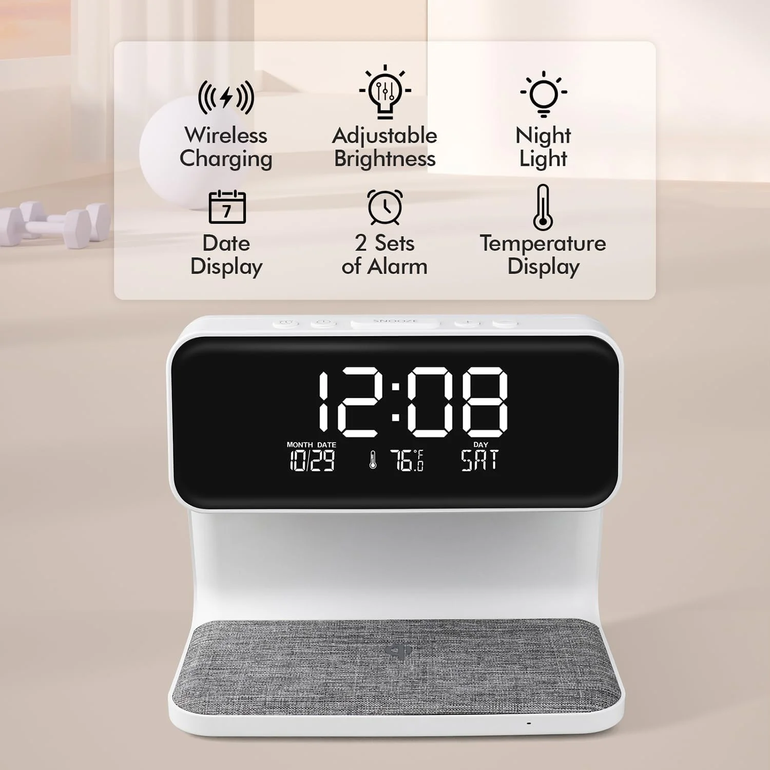 ساعت زنگ دار شارژ بی سیم NALACAL حداکثر 15 وات برای افراد با خواب سنگین، ساعت دیجیتال با تاریخ و دما، چراغ خواب، ساعت رومیزی با شارژر تلفن، صفحه نمایش LED الکترونیکی برای دفتر، اتاق خواب، اتاق نشیمن ساعت زنگ دار شارژ بی سیم NALACAL حداکثر 15 وات برای افراد با خواب سنگین، ساعت دیجیتال با تاریخ و دما، چراغ خواب، ساعت رومیزی با شارژر تلفن، صفحه نمایش LED الکترونیکی برای دفتر، اتاق خواب، اتاق نشیمن