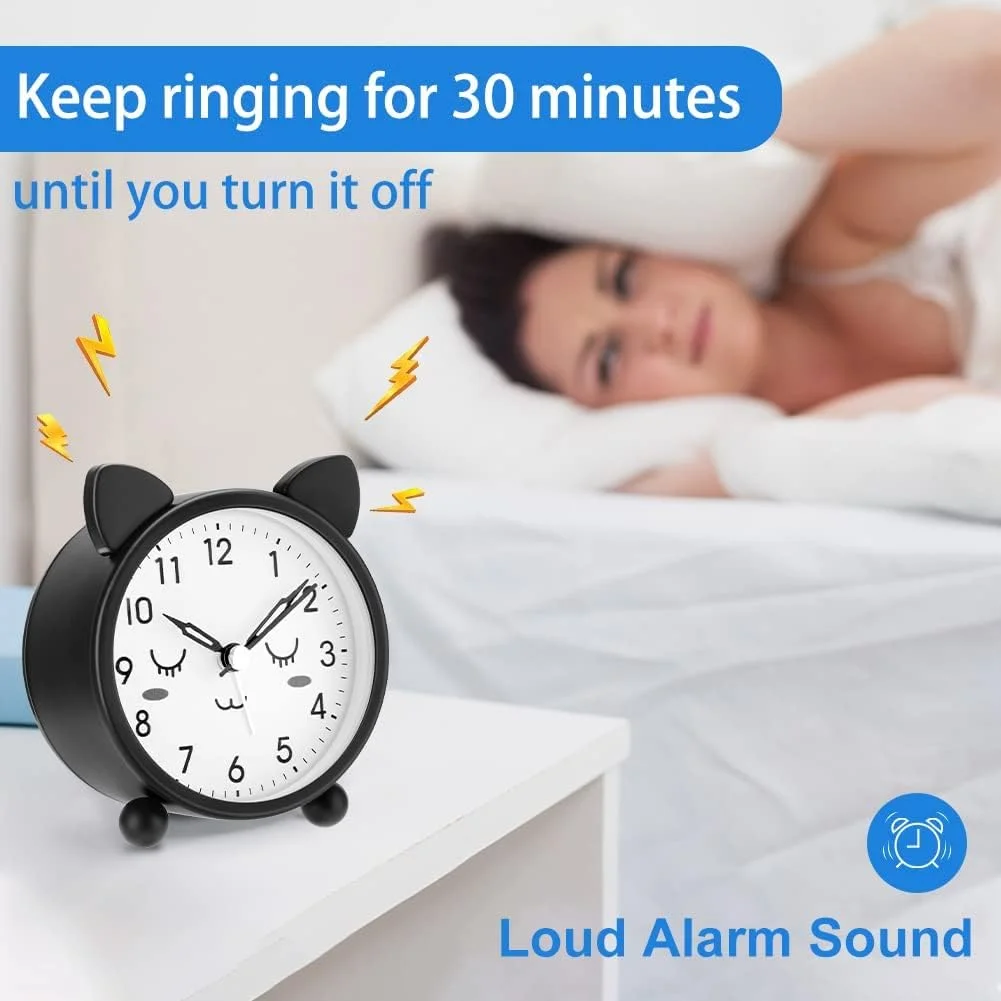ساعت زنگ دار کودکانه، ساعت زنگ دار فلزی گربه ای گرد و بامزه 3.11 اینچی، با چراغ خواب گرم بدون تیک تاک، ساعت زنگ دار ساده با باتری برای دختران و پسران برای اتاق خواب، کنار تخت، میز، مشکی ساعت زنگ دار کودکانه، ساعت زنگ دار فلزی گربه ای گرد و بامزه 3.11 اینچی، با چراغ خواب گرم بدون تیک تاک، ساعت زنگ دار ساده با باتری برای دختران و پسران برای اتاق خواب، کنار تخت، میز، مشکی