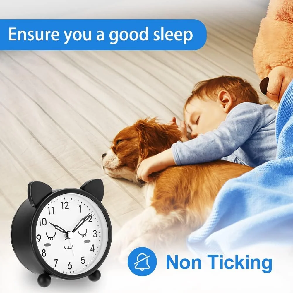 ساعت زنگ دار کودکانه، ساعت زنگ دار فلزی گربه ای گرد و بامزه 3.11 اینچی، با چراغ خواب گرم بدون تیک تاک، ساعت زنگ دار ساده با باتری برای دختران و پسران برای اتاق خواب، کنار تخت، میز، مشکی ساعت زنگ دار کودکانه، ساعت زنگ دار فلزی گربه ای گرد و بامزه 3.11 اینچی، با چراغ خواب گرم بدون تیک تاک، ساعت زنگ دار ساده با باتری برای دختران و پسران برای اتاق خواب، کنار تخت، میز، مشکی