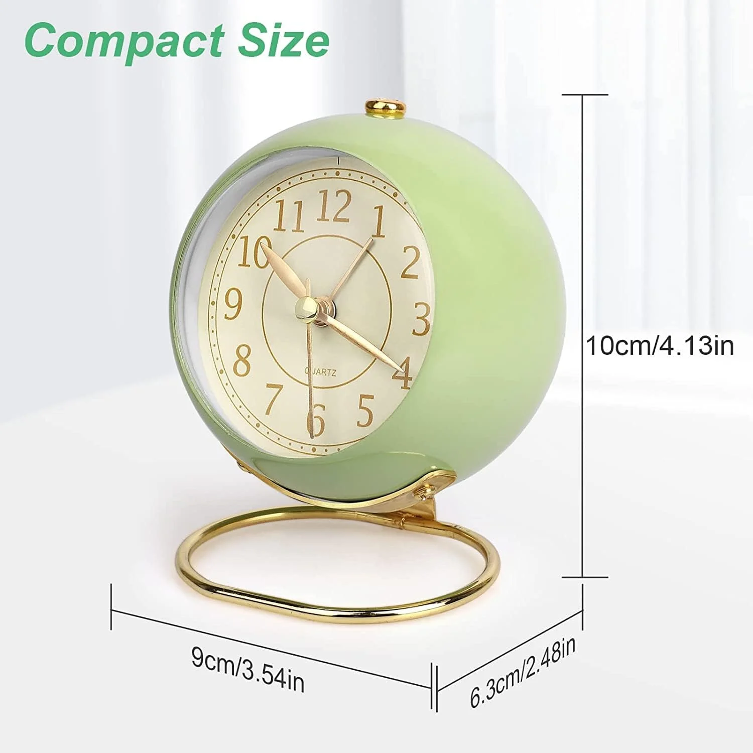 ساعت رومیزی با باتری، دارای چراغ، بدون صدای تیک تاک، ساعت کوچک برای کنار تخت/اتاق خواب/اتاق نشیمن/دفتر/مسافرت/کودکان/دکوراسیون اتاق، طرح قدیمی زیبا (سبز)