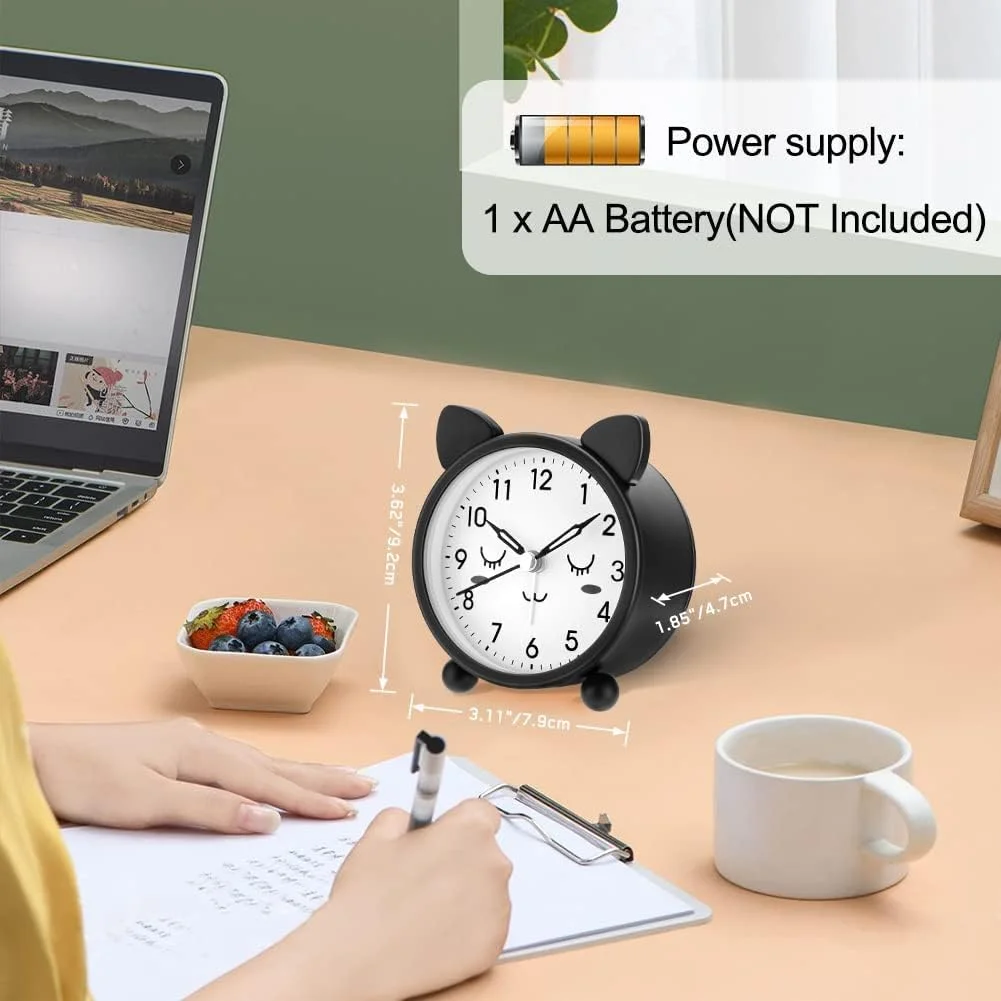 ساعت زنگ دار کودکانه، ساعت زنگ دار فلزی گربه ای گرد و بامزه 3.11 اینچی، با چراغ خواب گرم بدون تیک تاک، ساعت زنگ دار ساده با باتری برای دختران و پسران برای اتاق خواب، کنار تخت، میز، مشکی ساعت زنگ دار کودکانه، ساعت زنگ دار فلزی گربه ای گرد و بامزه 3.11 اینچی، با چراغ خواب گرم بدون تیک تاک، ساعت زنگ دار ساده با باتری برای دختران و پسران برای اتاق خواب، کنار تخت، میز، مشکی