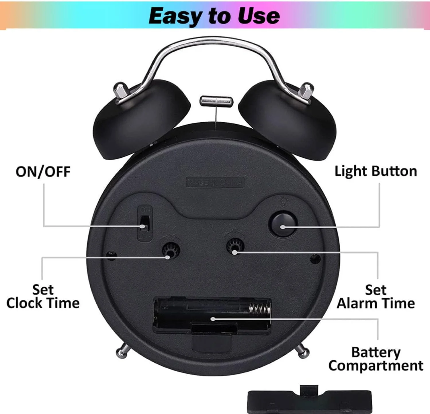 ساعت زنگ دار، ساعت رومیزی دوقلو با صدای بلند، با باتری، 4 اینچی، بی صدا، با نور پس زمینه، صفحه نمایش درخشان، ساعت دکوری برای اتاق خواب/دفتر/مدرسه/خانه، ساعت قدیمی - نقره ای