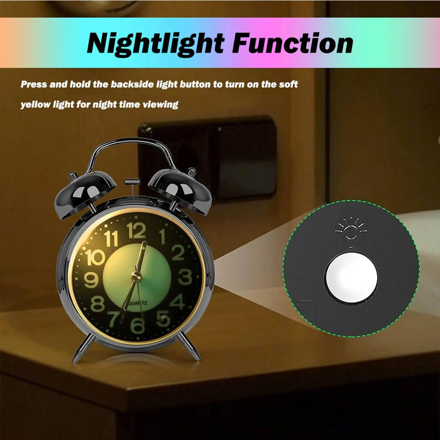 ساعت زنگ دار، ساعت رومیزی دوقلو با صدای بلند، با باتری، 4 اینچی، بی صدا، با نور پس زمینه، صفحه نمایش درخشان، ساعت دکوری برای اتاق خواب/دفتر/مدرسه/خانه، ساعت قدیمی - نقره ای