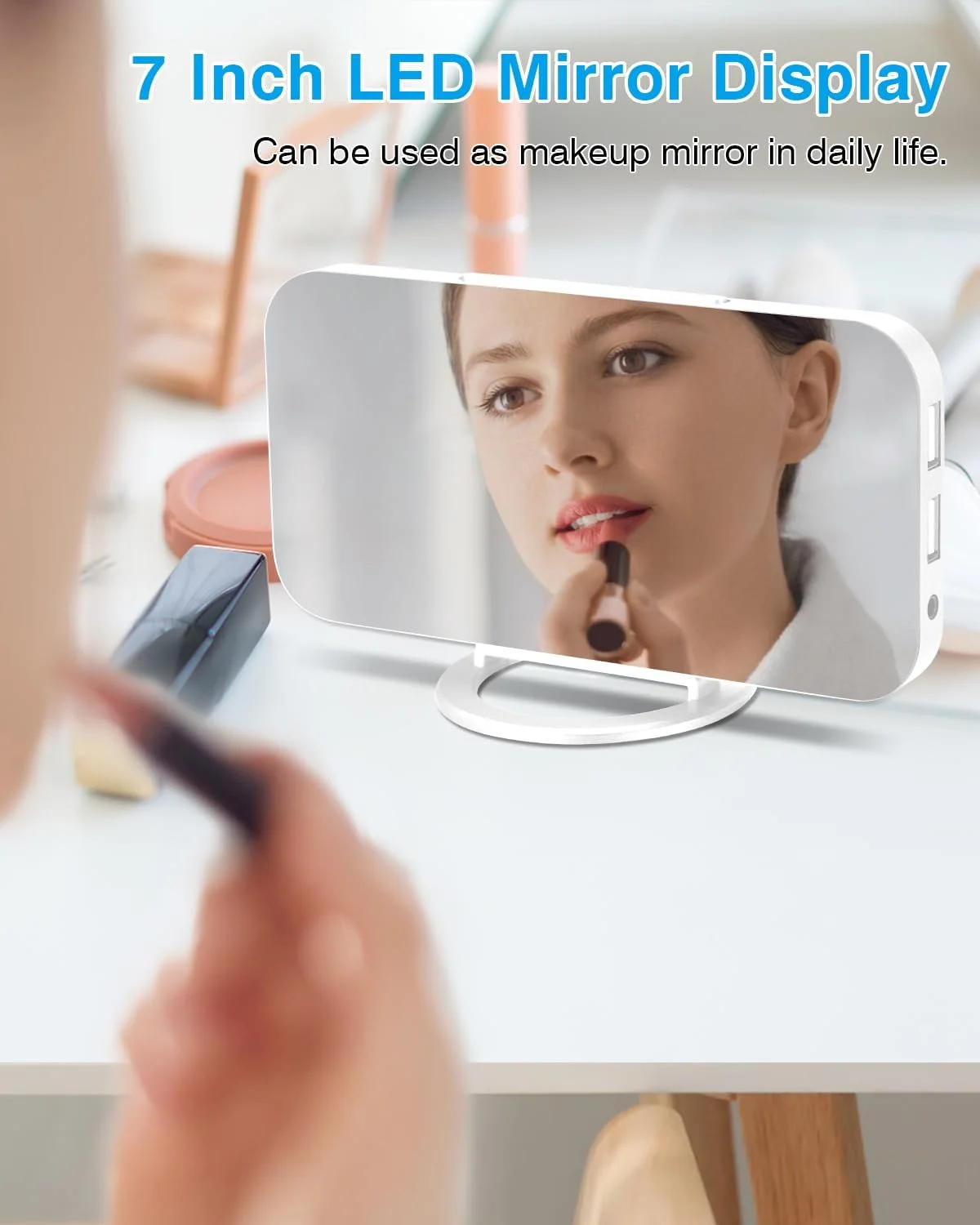 ساعت زنگ دار دیجیتال Poeroa، ساعت الکترونیکی آینه ای LED 7 اینچی، با 2 پورت شارژ USB، حالت تعویق، تنظیم خودکار روشنایی، ساعت دیواری رومیزی مدرن برای اتاق خواب، اتاق نشیمن، دفتر کار - سفید