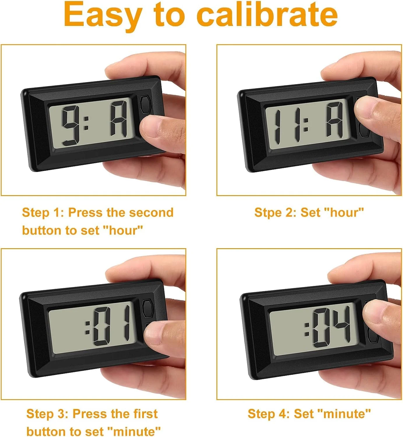 4 عدد ساعت دیجیتال کوچک، ساعت مینیاتوری خودرو، ساعت LCD داشبورد خودرو، ساعت الکترونیکی وسیله نقلیه برای خودرو، کامیون، منزل، میز کار، اداره