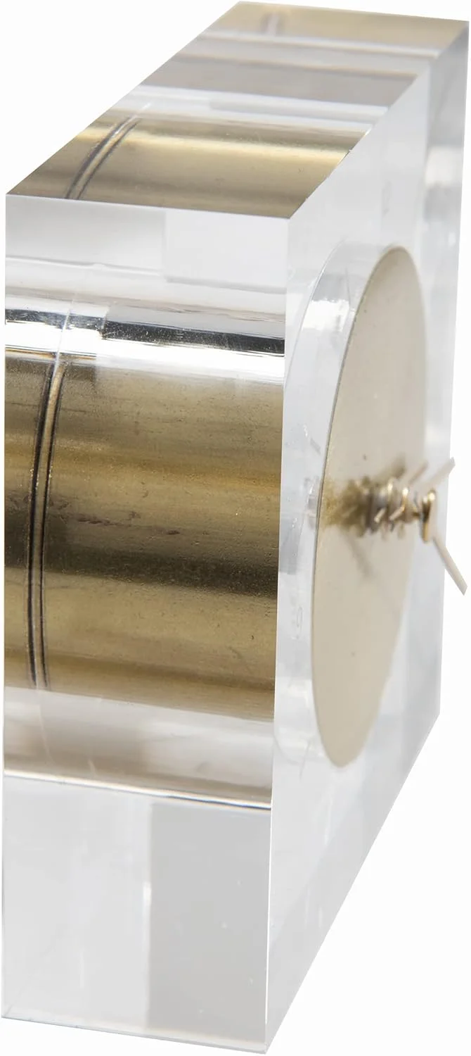 ساعت رومیزی اکریلیک و طلایی راسل+هزل، 10.16 سانتی متر عرض × 10.16 سانتی متر طول × 3.17 سانتی متر عمق، دکوراسیون شیک منزل و دکوراسیون اداری، صفحه حکاکی شده با برنج طلایی رنگ، دکور قفسه جمع و جور برای فضاهای مجلل، 1 عدد (105521)