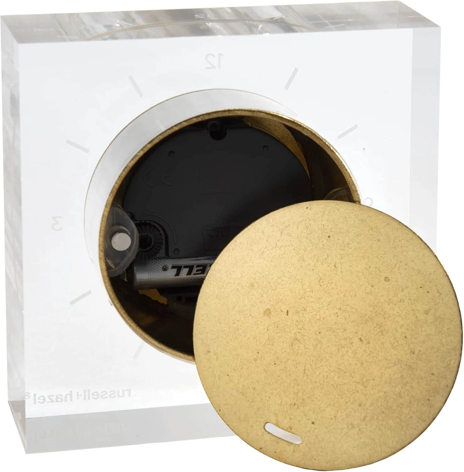 ساعت رومیزی اکریلیک و طلایی راسل+هزل، 10.16 سانتی متر عرض × 10.16 سانتی متر طول × 3.17 سانتی متر عمق، دکوراسیون شیک منزل و دکوراسیون اداری، صفحه حکاکی شده با برنج طلایی رنگ، دکور قفسه جمع و جور برای فضاهای مجلل، 1 عدد (105521)