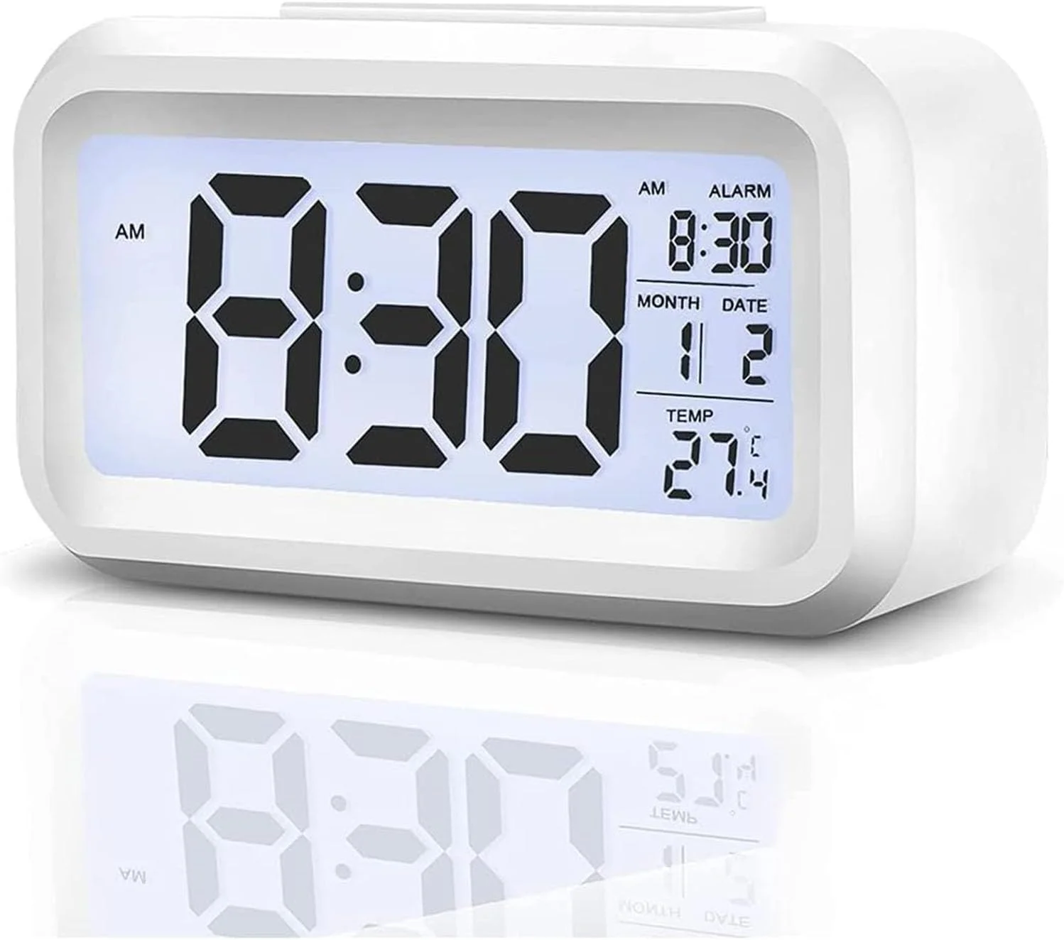 ساعت زنگ دار دیجیتال Qniceone، ساعت های دیجیتال با باتری با تاریخ، زنگ هشدار دیجیتال برای اتاق خواب، ساعت رومیزی هوشمند داخلی، ساعت های کنار تختی ساده، ساعت رومیزی الکترونیکی برای اتاق کودکان (سفید)
