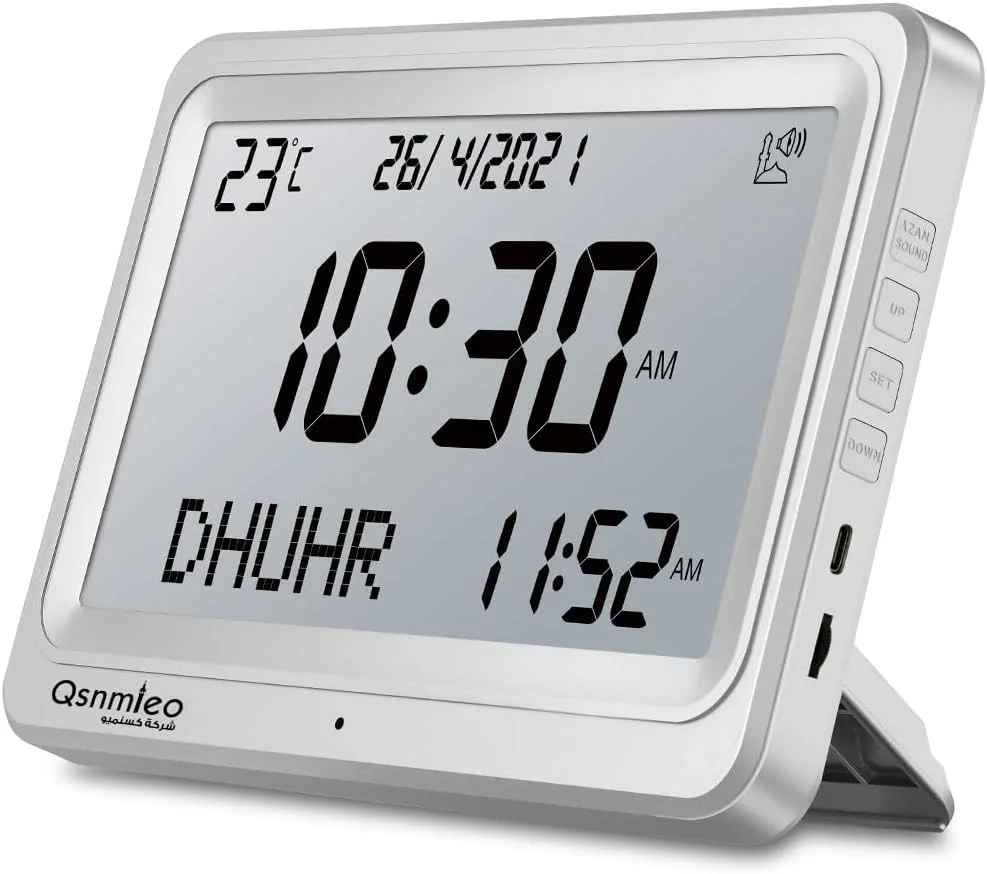ساعت اذان Qsnmieo برای ایالات متحده آمریکا - دیجیتال خودکار جهانی با 8 صدای اذان، ساعت دیواری و رومیزی اسلامی