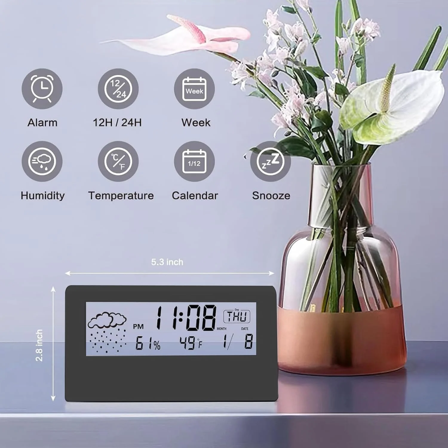 ساعت رومیزی دیجیتال Pumbombom، پنل شفاف، طراحی مدرن، دما، رطوبت، حالت تعویق، دکوراسیون زیبا برای خانه و محل کار، ساعت باتری خور برای دفتر، اتاق نشیمن، قفسه، اتاق خواب (مشکی) ساعت رومیزی دیجیتال Pumbombom، پنل شفاف، طراحی مدرن، دما، رطوبت، حالت تعویق، دکوراسیون زیبا برای خانه و محل کار، ساعت باتری خور برای دفتر، اتاق نشیمن، قفسه، اتاق خواب (مشکی)