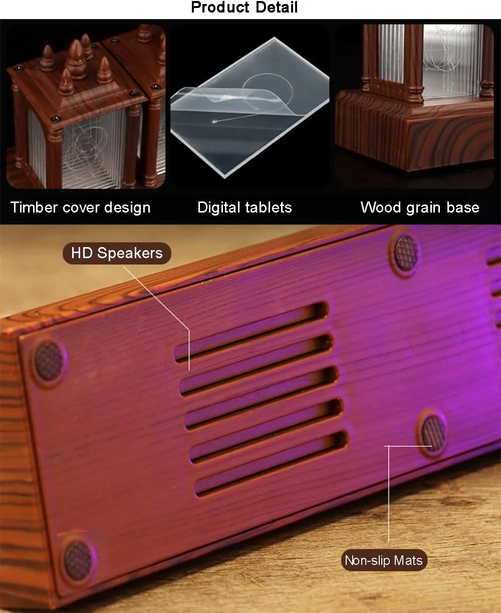 ساعت رومیزی دیجیتال چوبی، تنظیمات آسان آلارم و نمایش 12/24 ساعته، روشنایی قابل تنظیم و چراغ شب رنگی RGB، هدیه ای کلاسیک برای دکوراسیون (نیاز به مونتاژ)