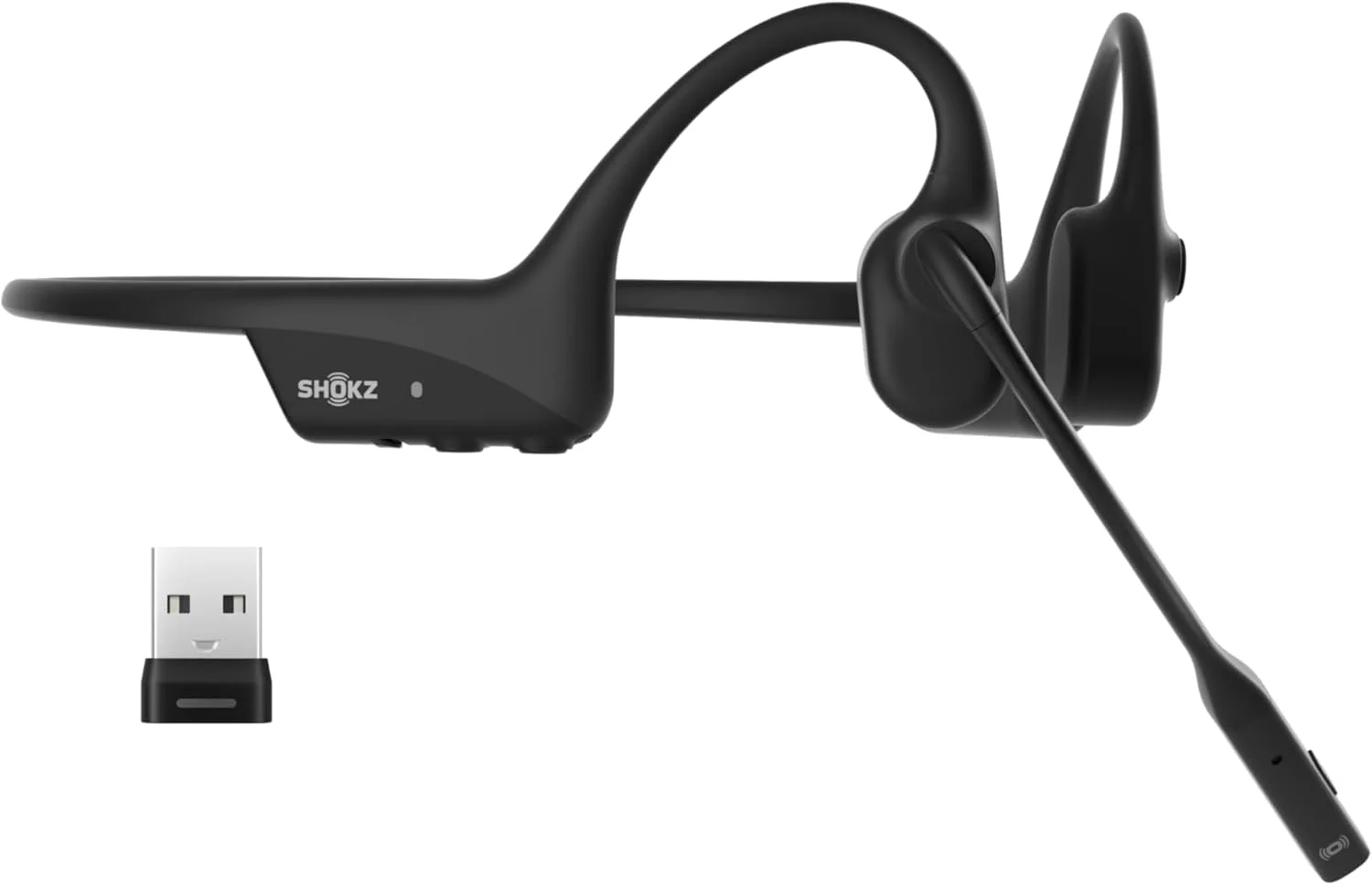 هدست بلوتوثی رسانایی استخوانی SHOKZ OpenComm2 UC 2025 با آداپتور USB-A، هدفون بلوتوثی با میکروفون حذف نویز، هندزفری بی سیم برای کار، تماس، جلسه، رانندگی، 16 ساعت مکالمه
