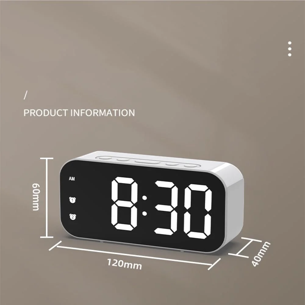 ساعت زنگ دار دیجیتال ساده، ساعت زنگ دار آینه ای، تنظیمات زنگ هشدار دوگانه، روشنایی قابل تنظیم، دوشاخه باتری با قابلیت استفاده دوگانه، دمای داخلی، مناسب برای اتاق خواب، دفتر، آشپزخانه (سفید)