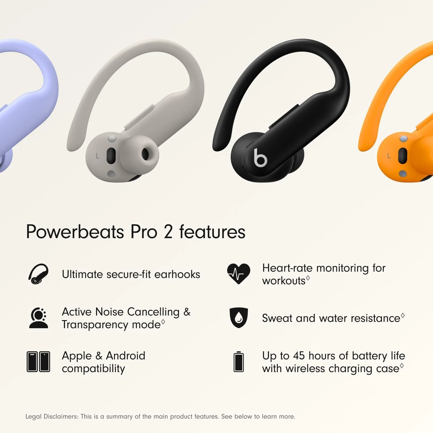 هدفون بی سیم بلوتوثی بیتس Powerbeats Pro 2 – حذف نویز، مانیتور ضربان قلب، IPX4، تا 45 ساعت عمر باتری و کیس شارژ بی سیم، سازگار با اپل و اندروید - جت بلک