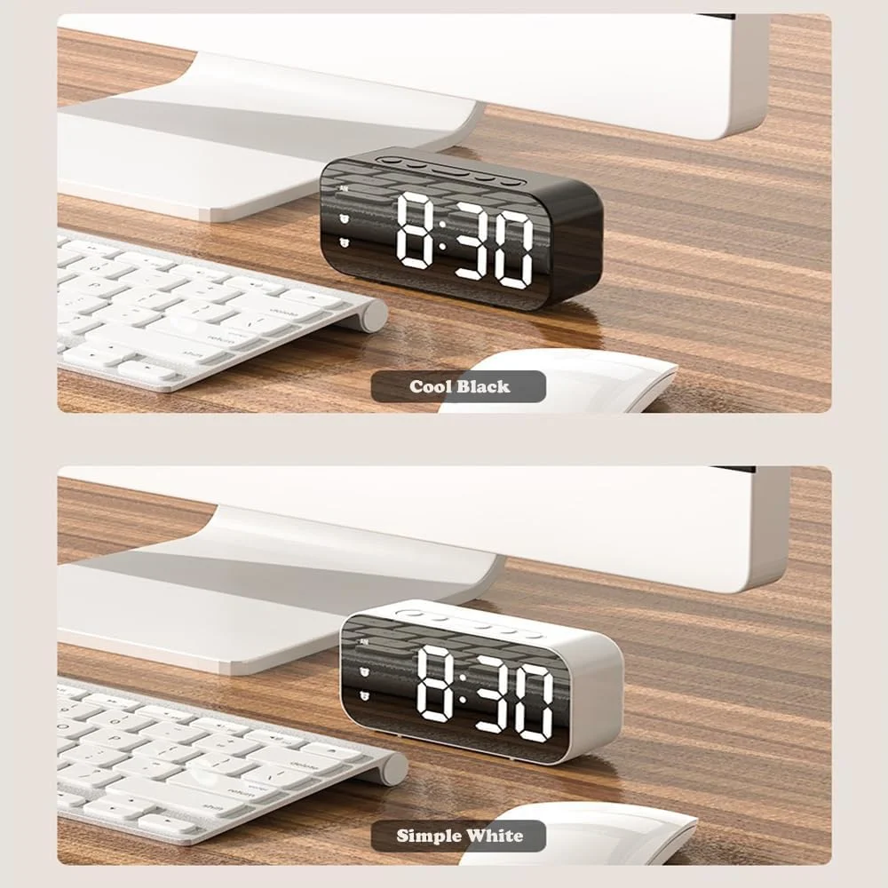 ساعت زنگ دار دیجیتال ساده، ساعت زنگ دار آینه ای، تنظیمات زنگ هشدار دوگانه، روشنایی قابل تنظیم، دوشاخه باتری با قابلیت استفاده دوگانه، دمای داخلی، مناسب برای اتاق خواب، دفتر، آشپزخانه (سفید)