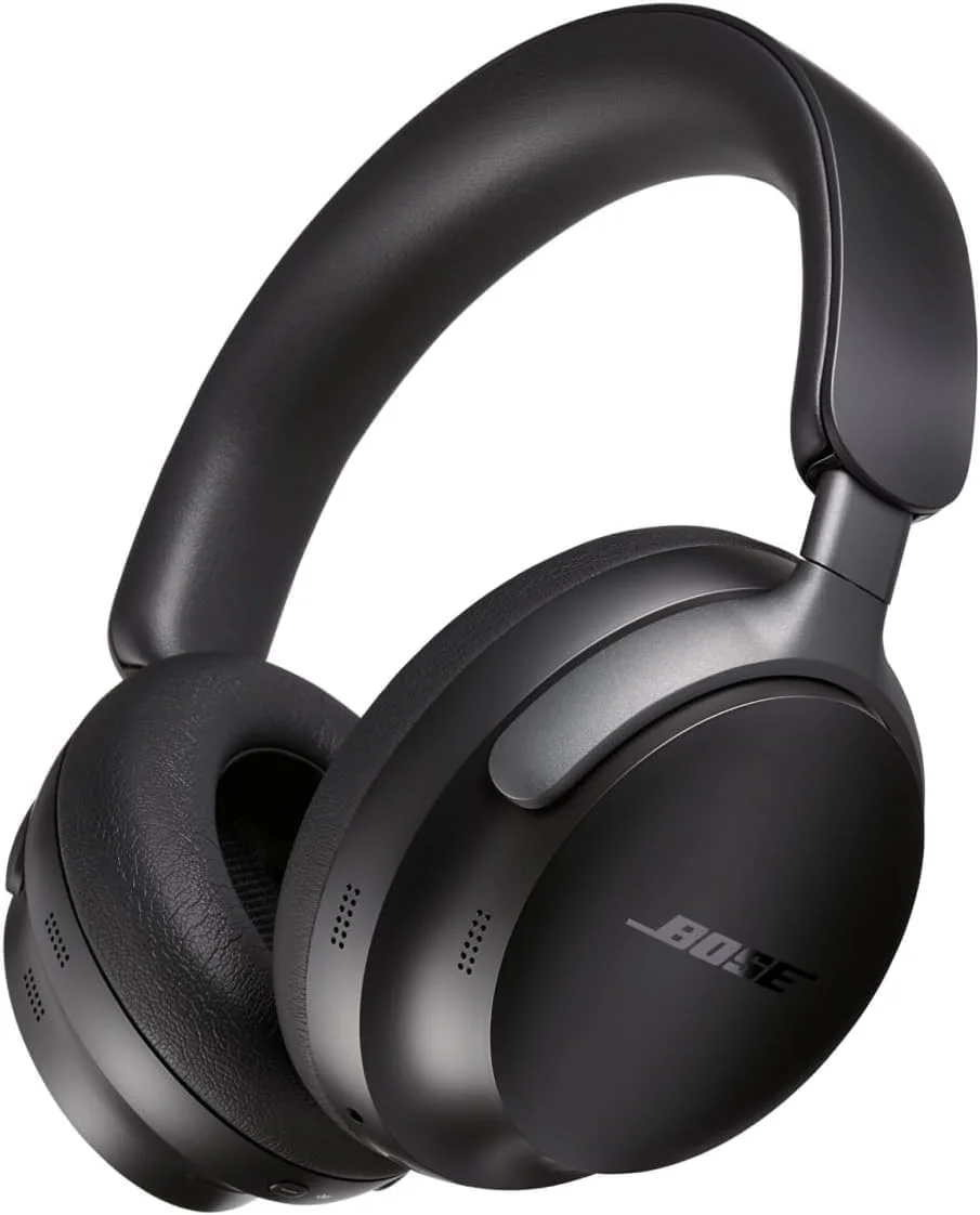 هدفون بی سیم حذف نویز Bose QuietComfort Ultra با صدای فضایی، هدفون روگوشی با میکروفون، تا 24 ساعت عمر باتری، مشکی 2023