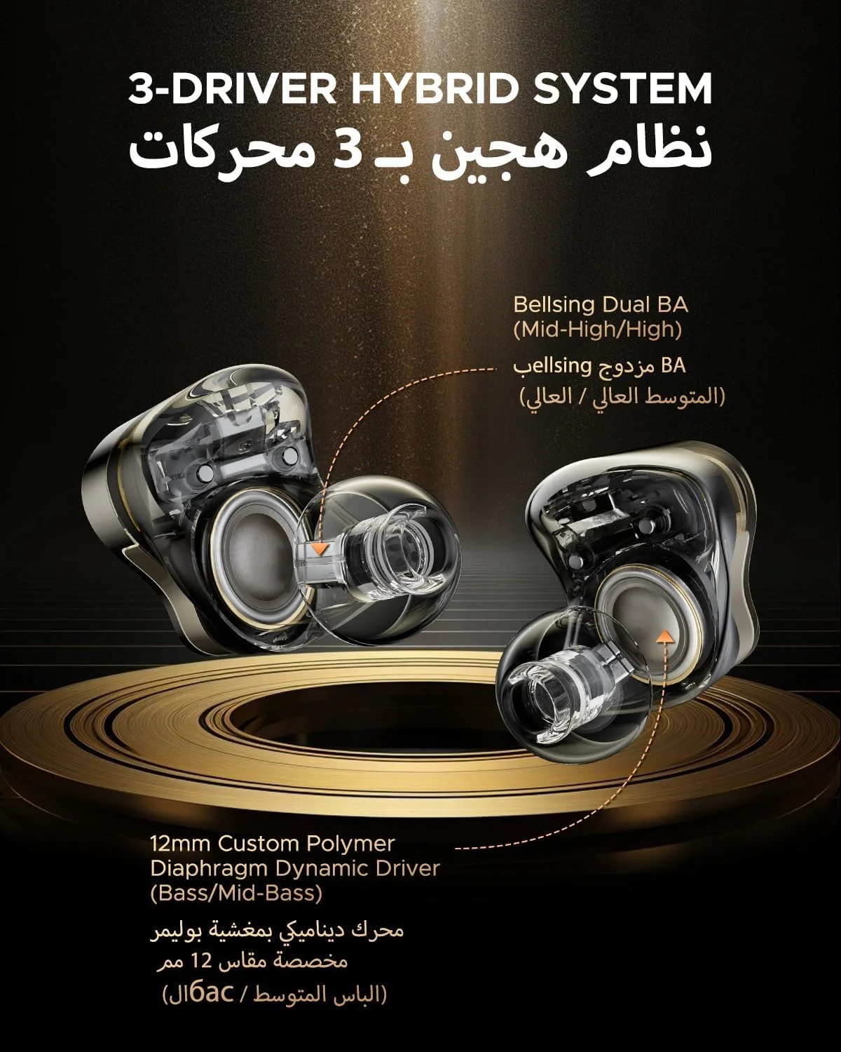 هدفون بی سیم حذف نویز SOUNDPEATS H3 HiFi [برنده VGP2025]، 3 درایور (2BA+ 12mm DD)، هدفون های داخل گوشی با LDAC و aptX Lossless، صدای Hi-Res، Snapdragon Sound، ANC هیبریدی 55dB، 37 ساعت