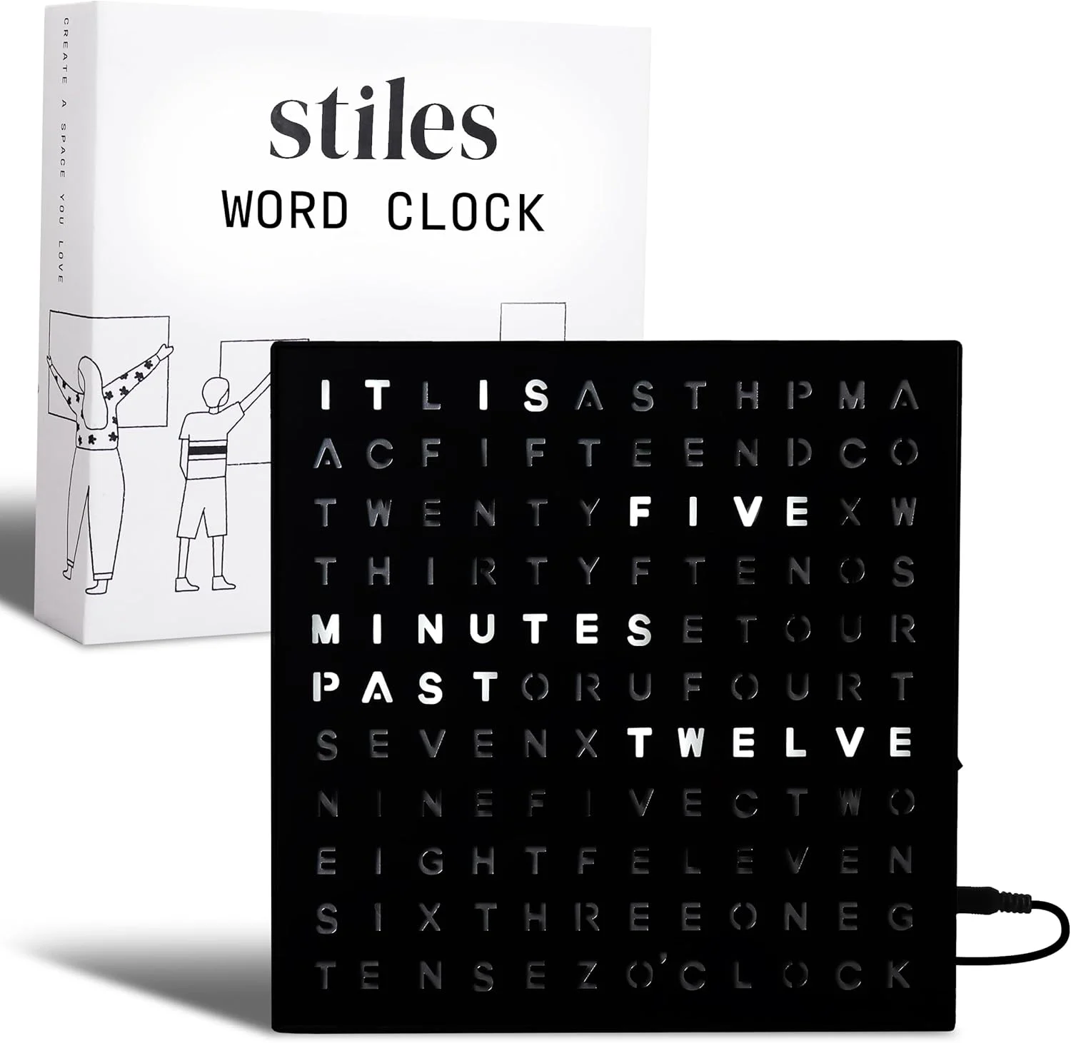 ساعت رومیزی کلمات روشن شونده Stiles، 25 در 25 سانتی متر، ساعت رومیزی منحصر به فرد با کابل USB، دکوراسیون مدرن و جذاب برای اتاق نشیمن، اتاق خواب، خانه یا دفتر، مشکی ساعت رومیزی کلمات روشن شونده Stiles، 25 در 25 سانتی متر، ساعت رومیزی منحصر به فرد با کابل USB، دکوراسیون مدرن و جذاب برای اتاق نشیمن، اتاق خواب، خانه یا دفتر، مشکی
