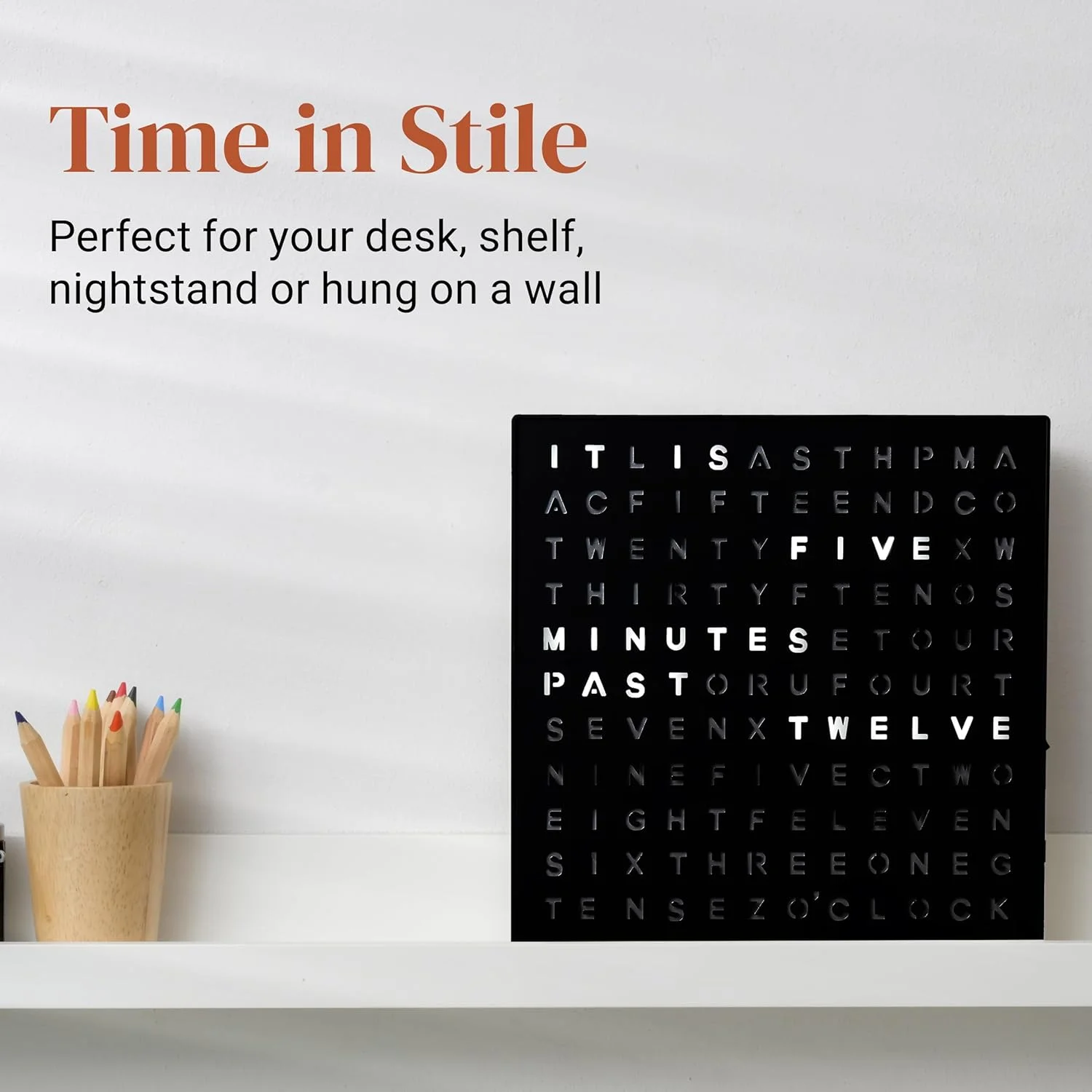 ساعت رومیزی کلمات روشن شونده Stiles، 25 در 25 سانتی متر، ساعت رومیزی منحصر به فرد با کابل USB، دکوراسیون مدرن و جذاب برای اتاق نشیمن، اتاق خواب، خانه یا دفتر، مشکی ساعت رومیزی کلمات روشن شونده Stiles، 25 در 25 سانتی متر، ساعت رومیزی منحصر به فرد با کابل USB، دکوراسیون مدرن و جذاب برای اتاق نشیمن، اتاق خواب، خانه یا دفتر، مشکی