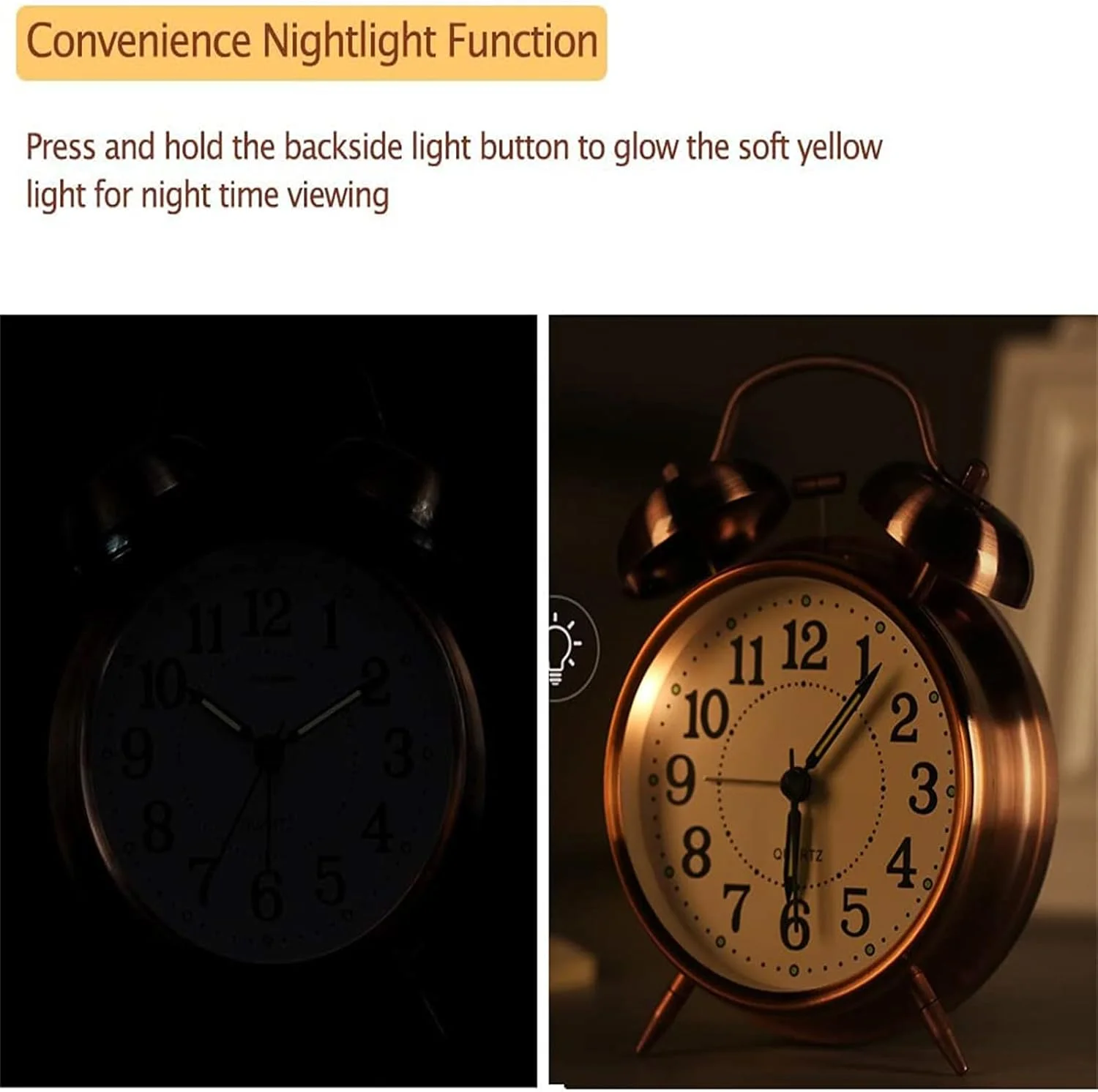 ساعت زنگ دار دوقلو X spring، ساعت زنگ دار فلزی دوقلو 4 اینچی، ساعت زنگ دار رومیزی آنالوگ کوچک و بی صدا، با باتری و دارای نور پس زمینه بلند برای اتاق خواب افراد سنگین خواب (قهوه ای مایل به قرمز) ساعت زنگ دار دوقلو X spring، ساعت زنگ دار فلزی دوقلو 4 اینچی، ساعت زنگ دار رومیزی آنالوگ کوچک و بی صدا، با باتری و دارای نور پس زمینه بلند برای اتاق خواب افراد سنگین خواب (قهوه ای مایل به قرمز)
