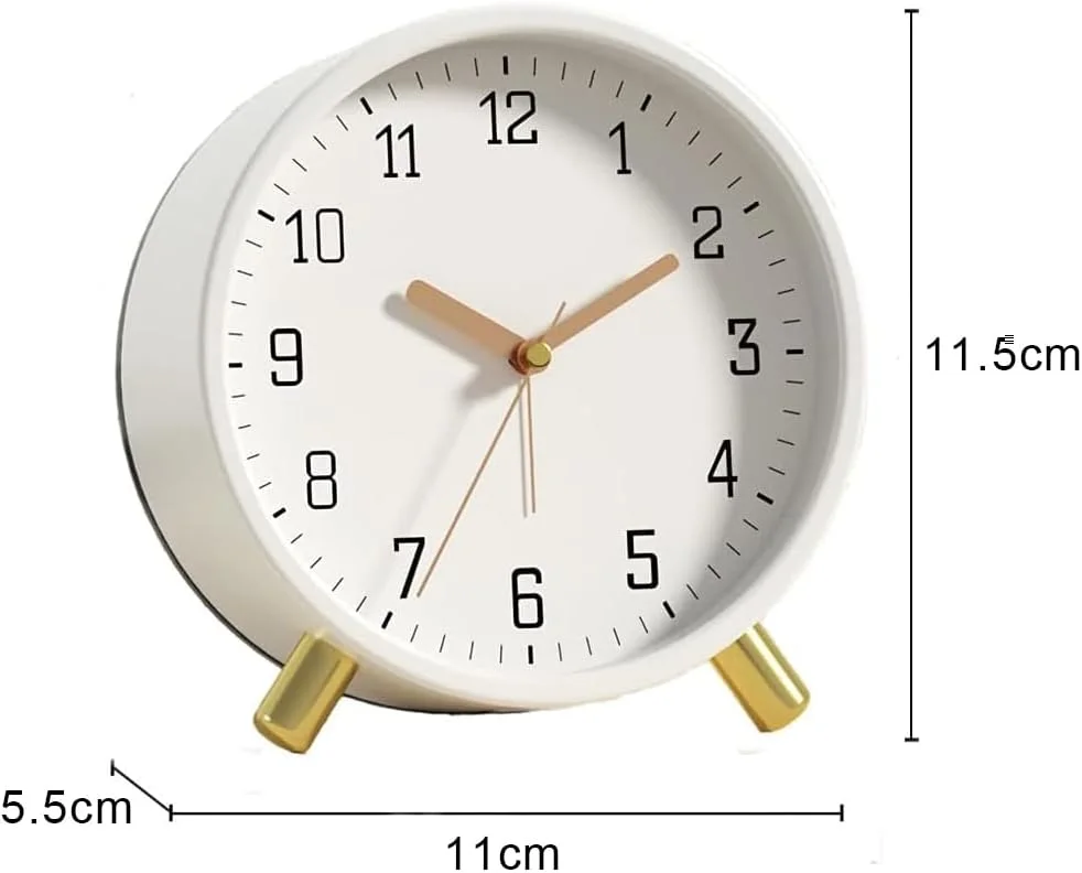 ساعت زنگ دار آنالوگ فنری X، ساعت رومیزی کوچک و بی صدا با اعداد عربی، ساعت زنگ دار 4.5 اینچی با نور پس زمینه، ساعت رومیزی گرد با باتری برای اتاق نشیمن، اتاق خواب (سفید)