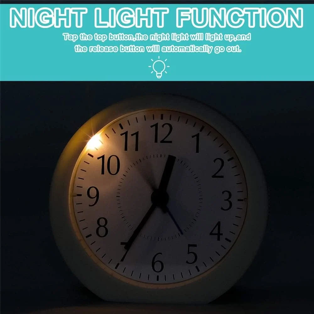 ساعت زنگ دار آنالوگ SYOSI، ساعت کوچک فوق العاده بی صدا بدون تیک تاک با عملکرد تعویق و چراغ شب، ساعت زنگ دار مسافرتی با باتری، 24 آهنگ موسیقی ساعت زنگ دار شب تاب برای اتاق خواب، کنار تخت، میز